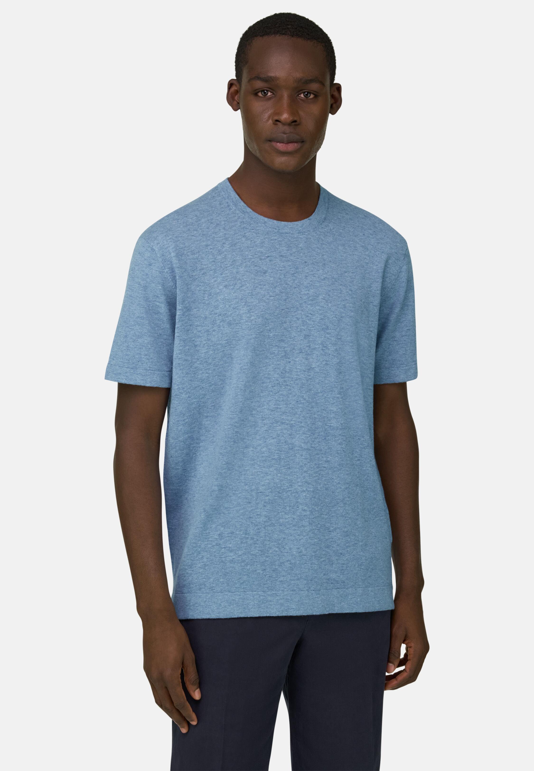 Knitted T-Shirt in Linen and Cotton Light Blue, Light Blue, medium