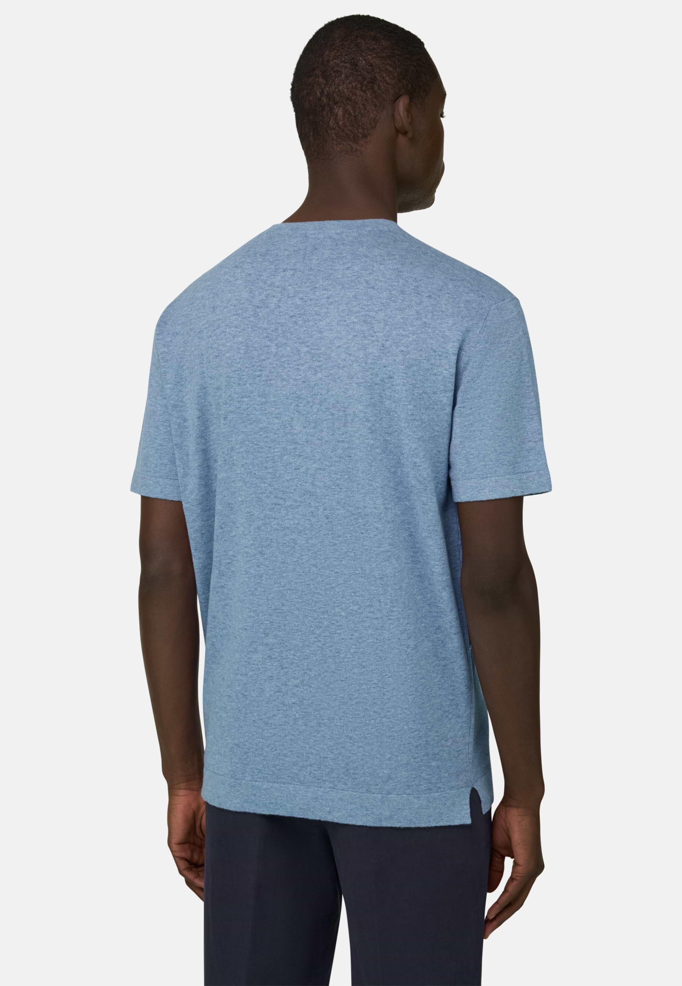 Knitted T-Shirt in Linen and Cotton Light Blue, Light Blue, medium