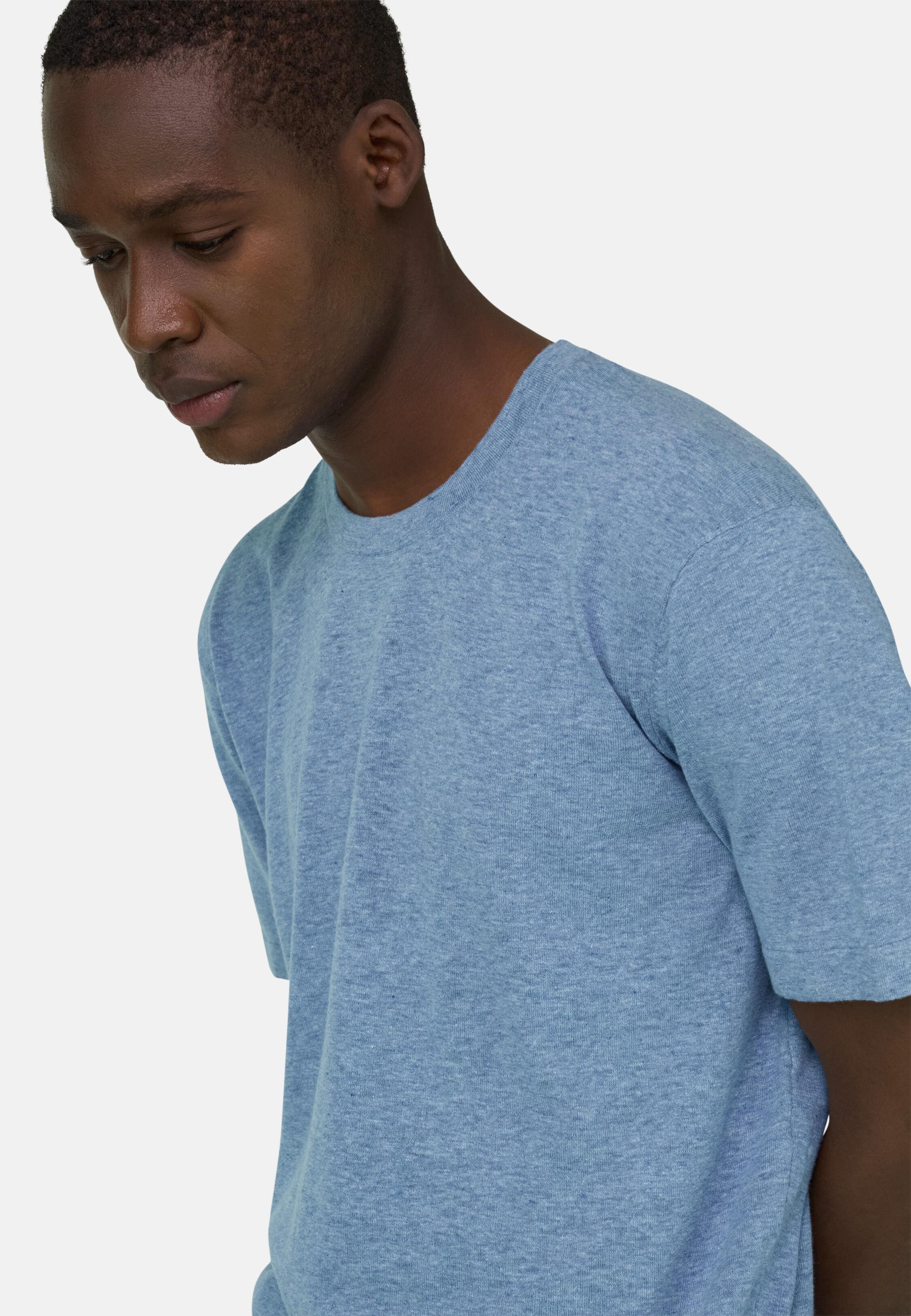 Knitted T-Shirt in Linen and Cotton Light Blue, Light Blue, large image number 5