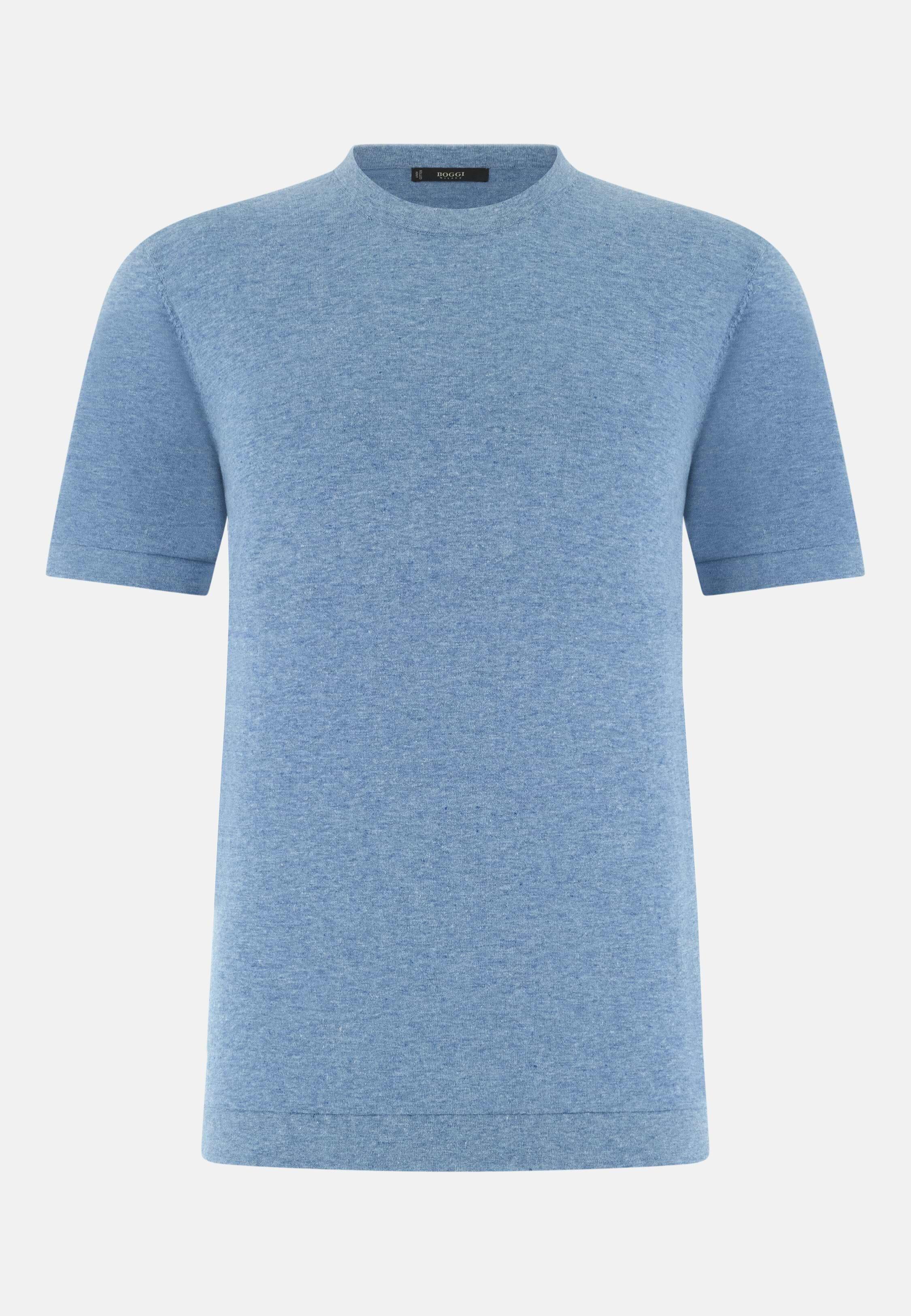 Knitted T-Shirt in Linen and Cotton Light Blue, Light Blue, large image number 6