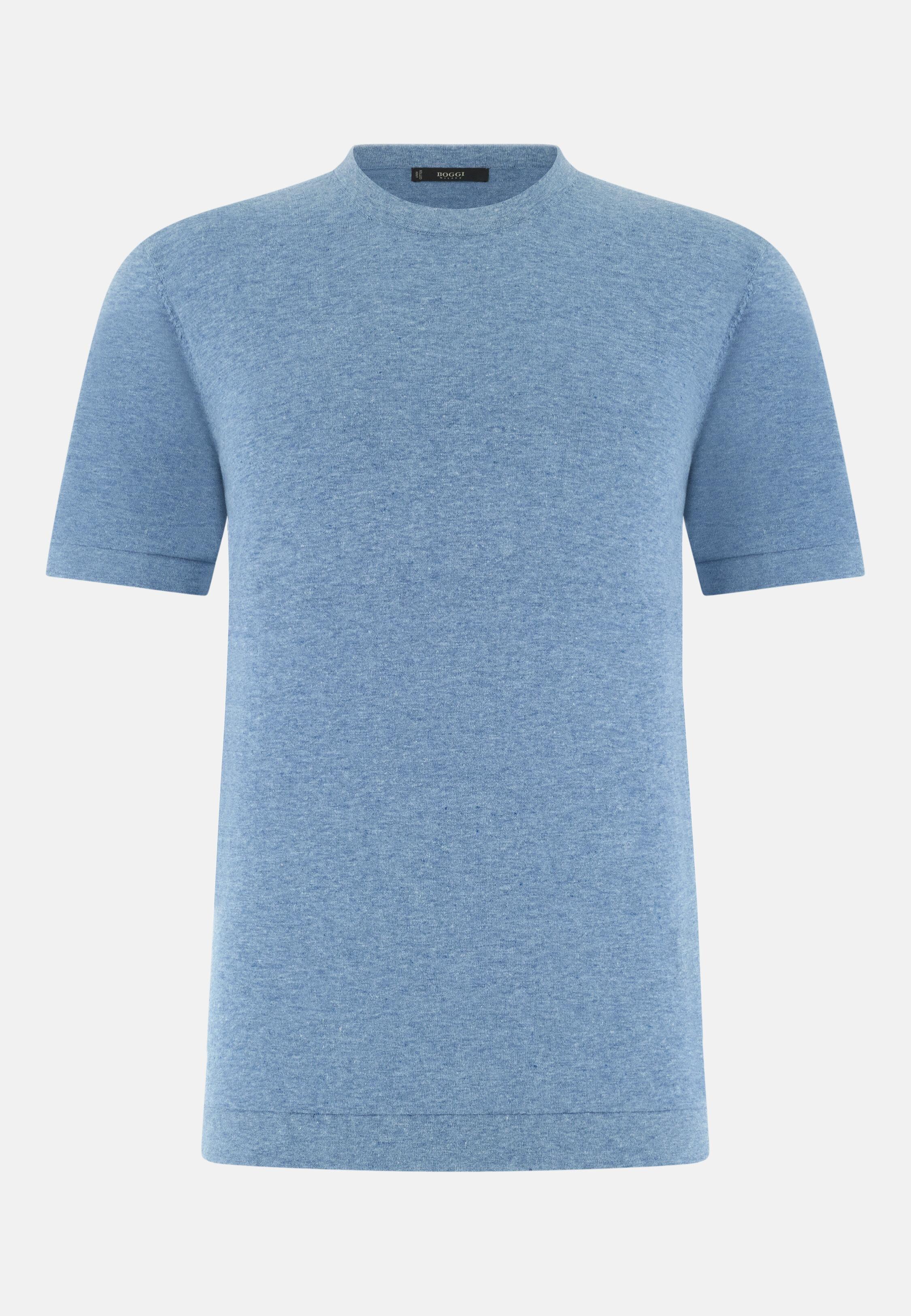 Knitted T-Shirt in Linen and Cotton Light Blue, Light Blue, large image number 7