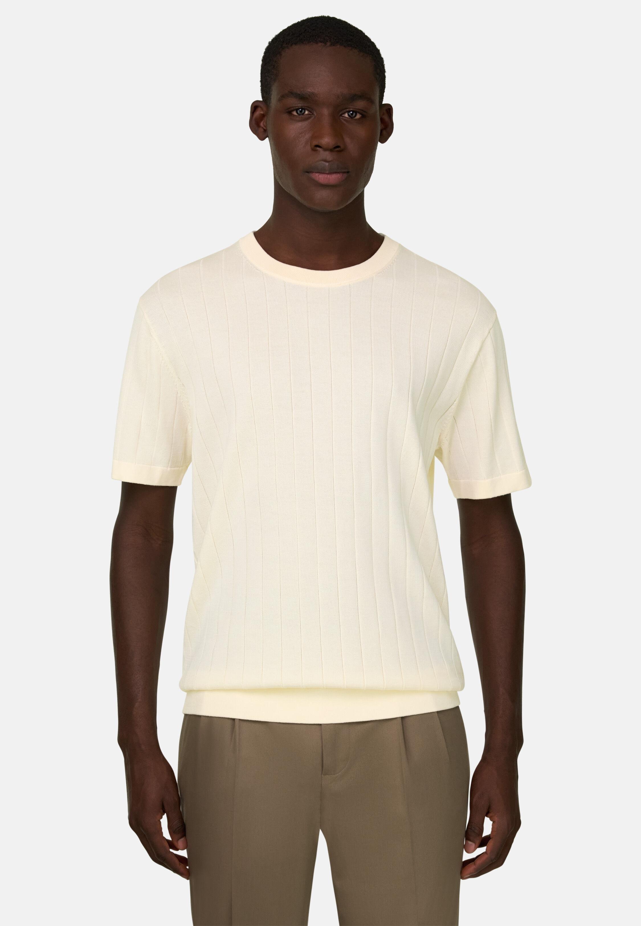 T-Shirt In A Flat Ribbed Knit Cream, 3901_CREA, large image number 0