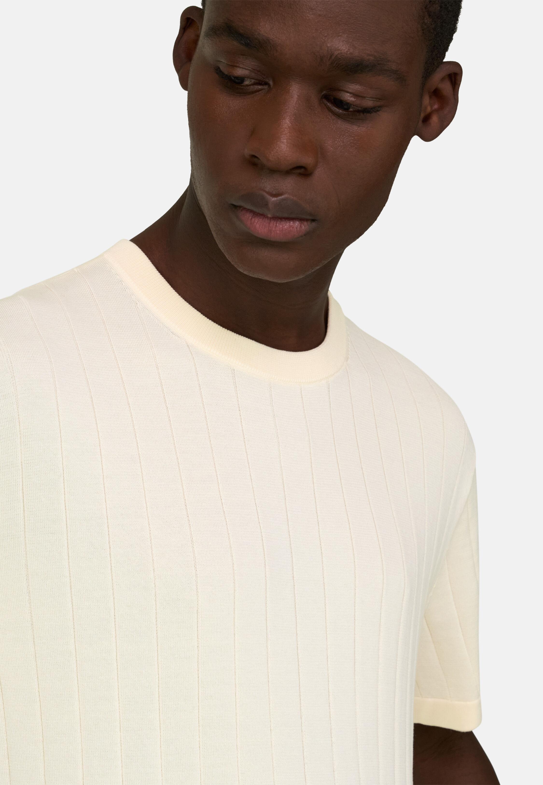 T-Shirt In A Flat Ribbed Knit Cream, 3901_CREA, large image number 2
