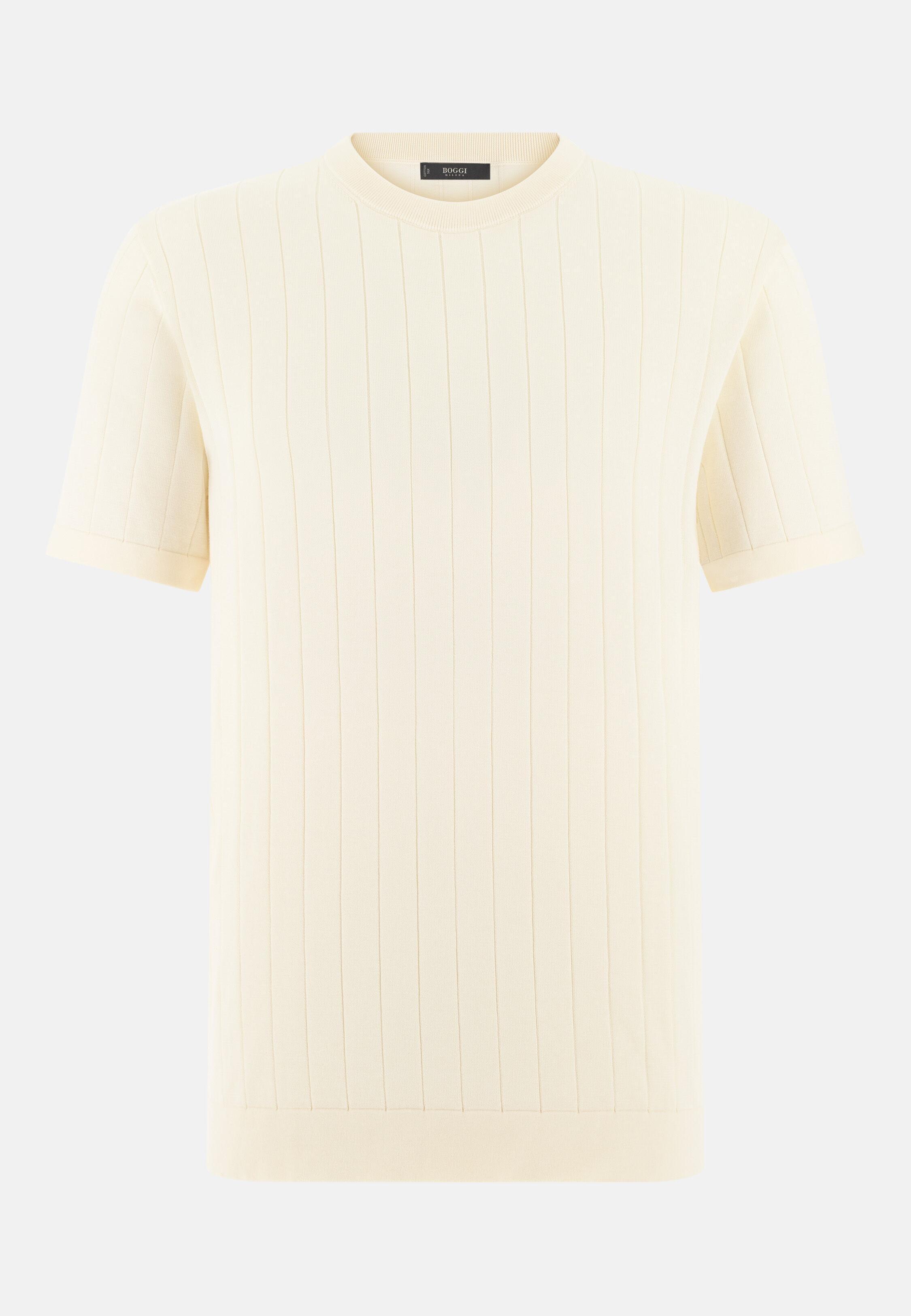 T-Shirt In A Flat Ribbed Knit Cream, 3901_CREA, large image number 3