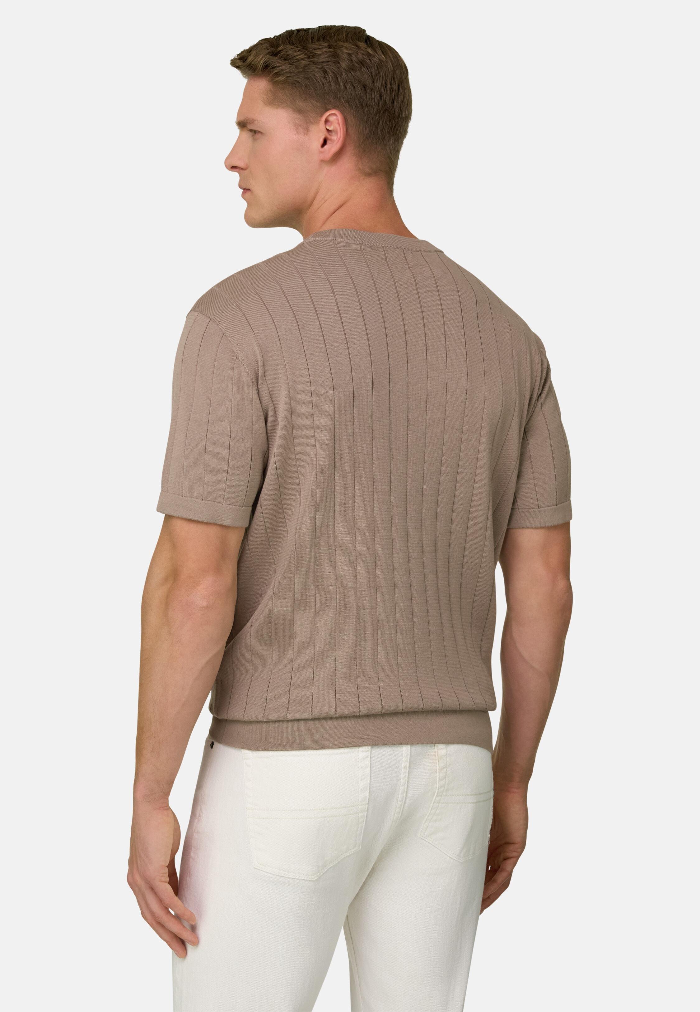 تيشيرت محبوك ضلع مسطح كاكي, Taupe, medium