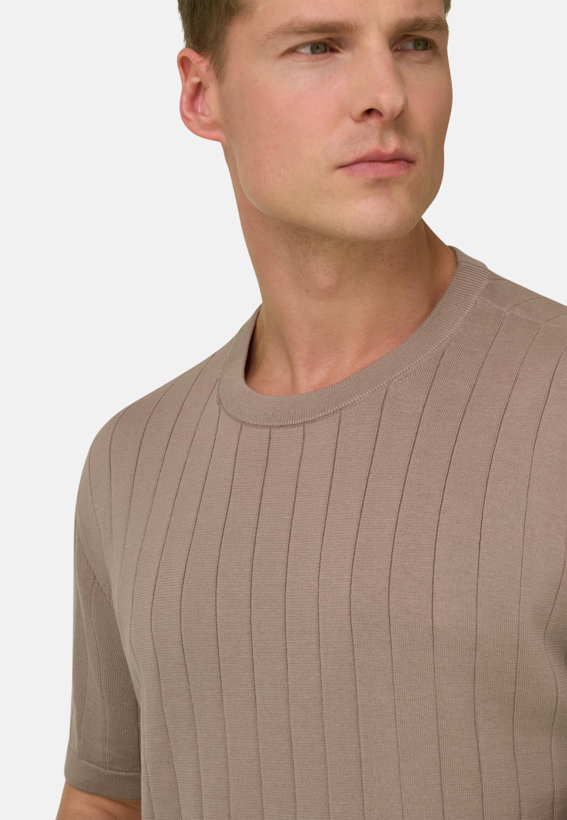 تيشيرت محبوك ضلع مسطح كاكي, Taupe, medium