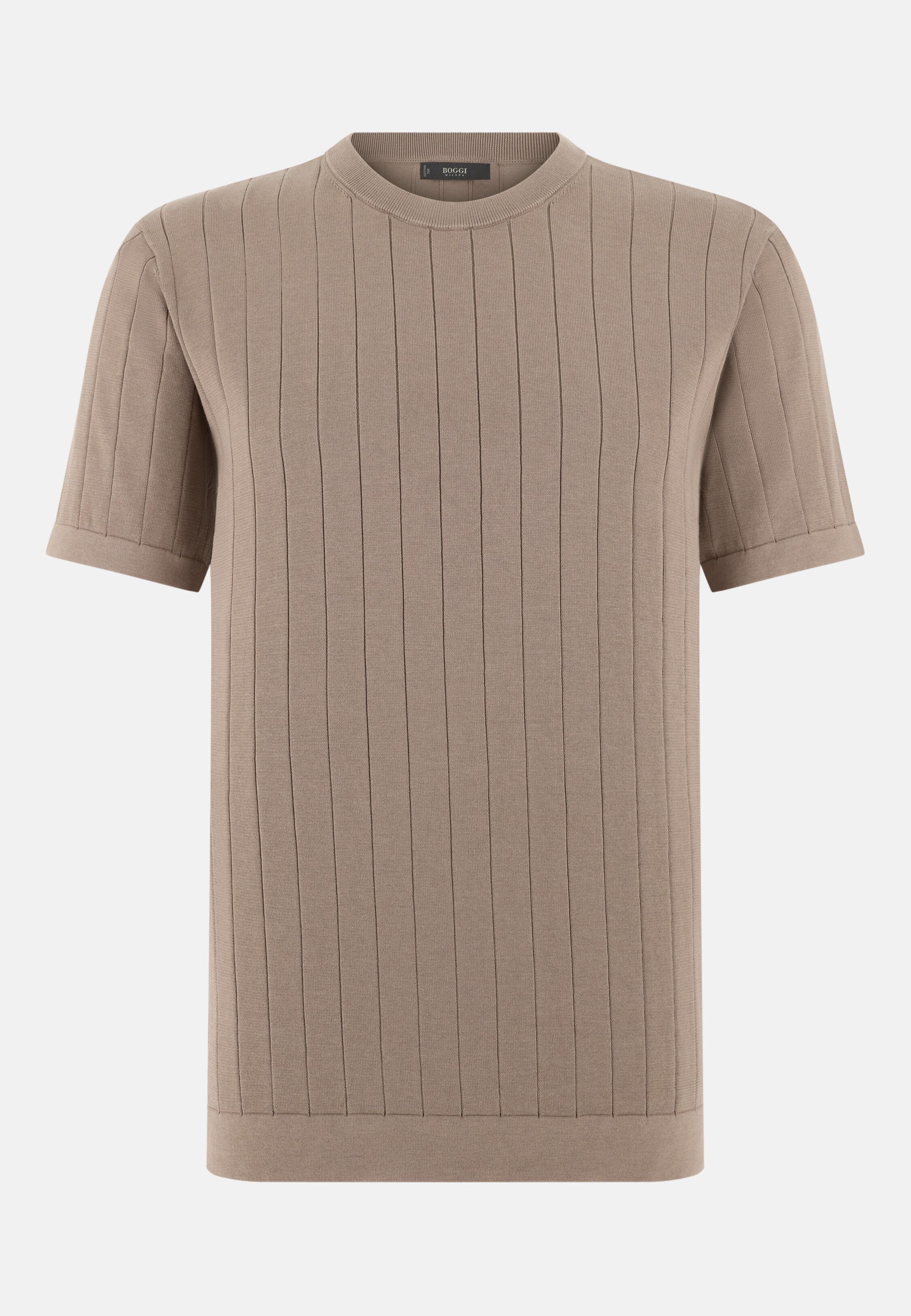 تيشيرت محبوك ضلع مسطح كاكي, Taupe, large image number 3