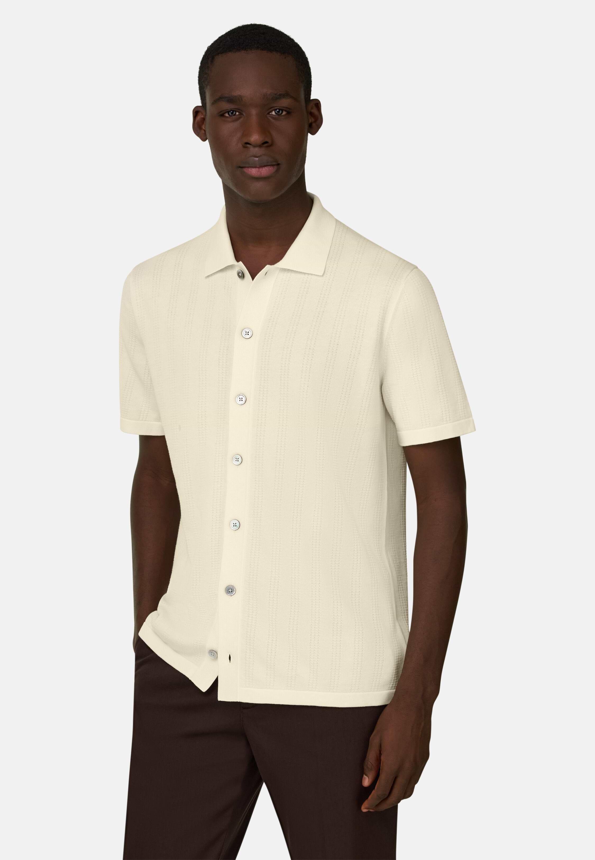 Knitted Shirt In Organic Cotton Cream, 3901_CREA, medium