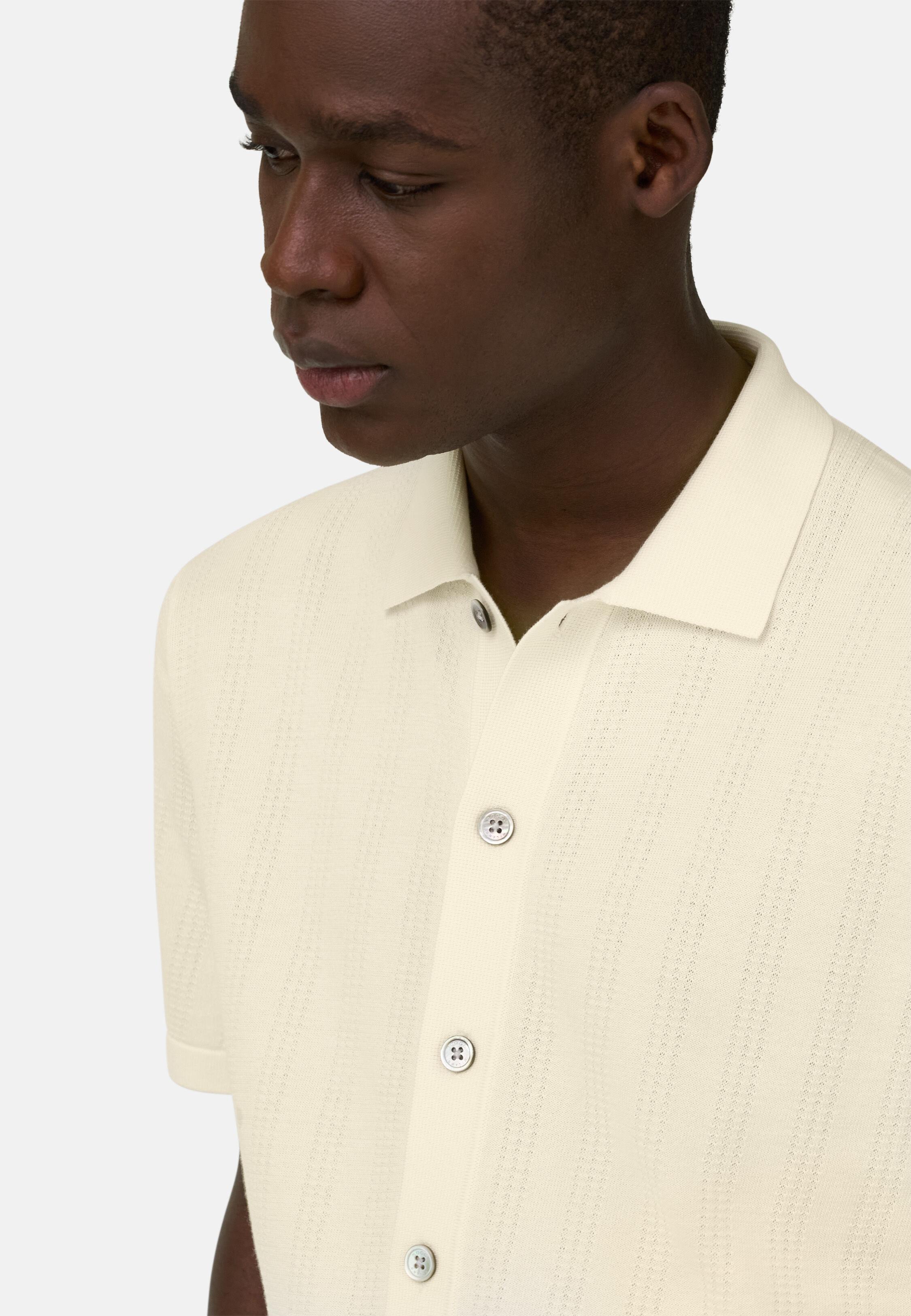 Knitted Shirt in 100% Organic Cotton Cream, 3901_CREA, large image number 4