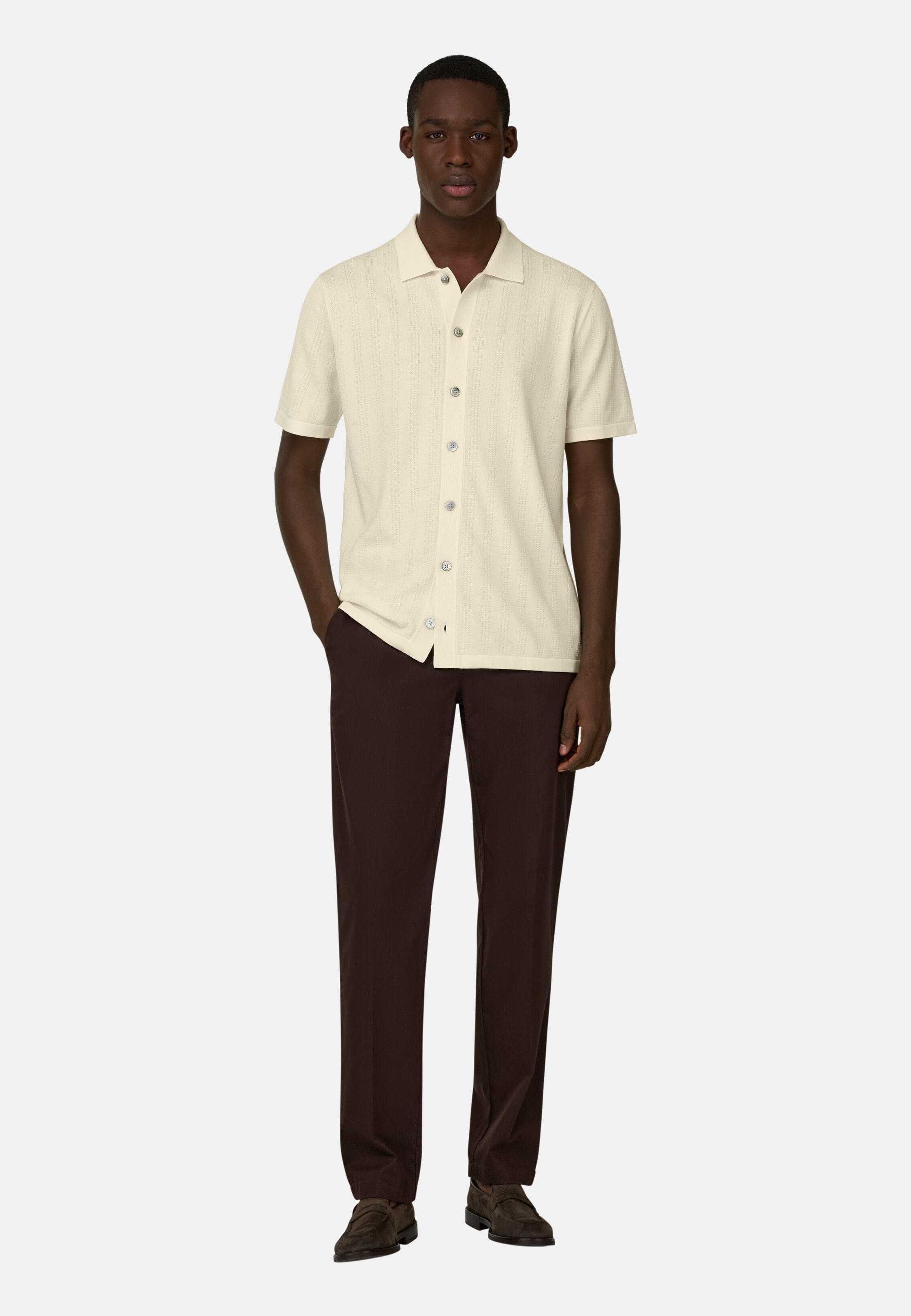 Knitted Shirt in 100% Organic Cotton Cream, Cream, large image number 4