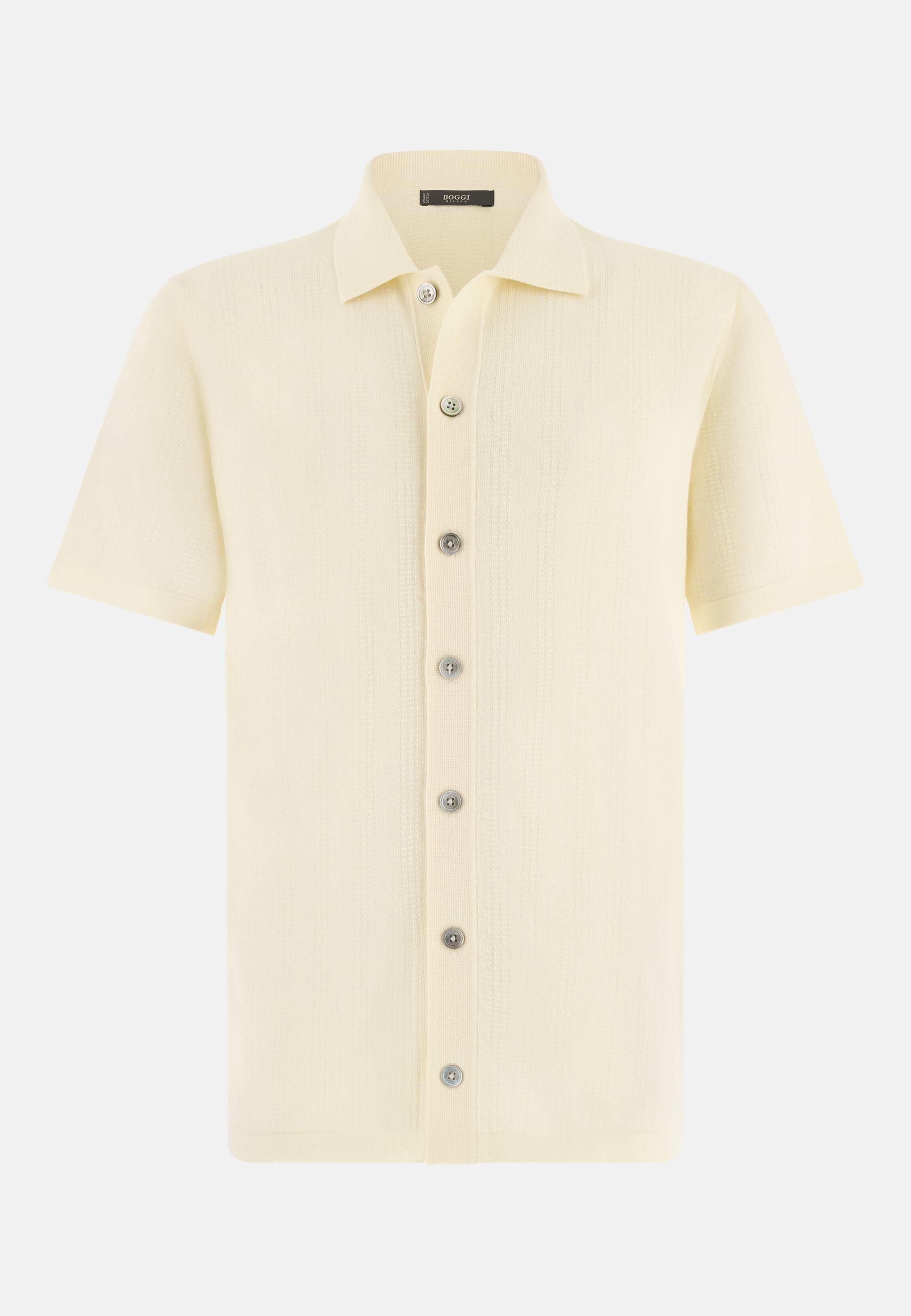 Knitted Shirt in 100% Organic Cotton Cream, 3901_CREA, large image number 5