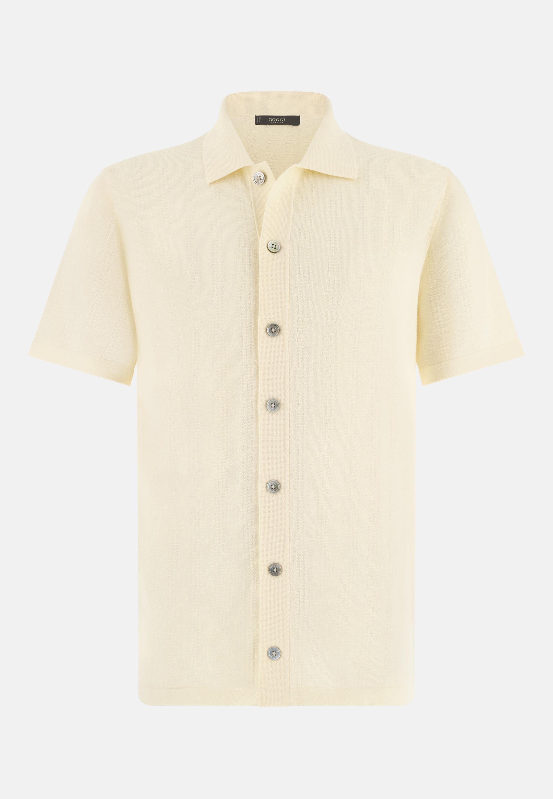 Knitted Shirt in 100% Organic Cotton Cream, Cream, large image number 7