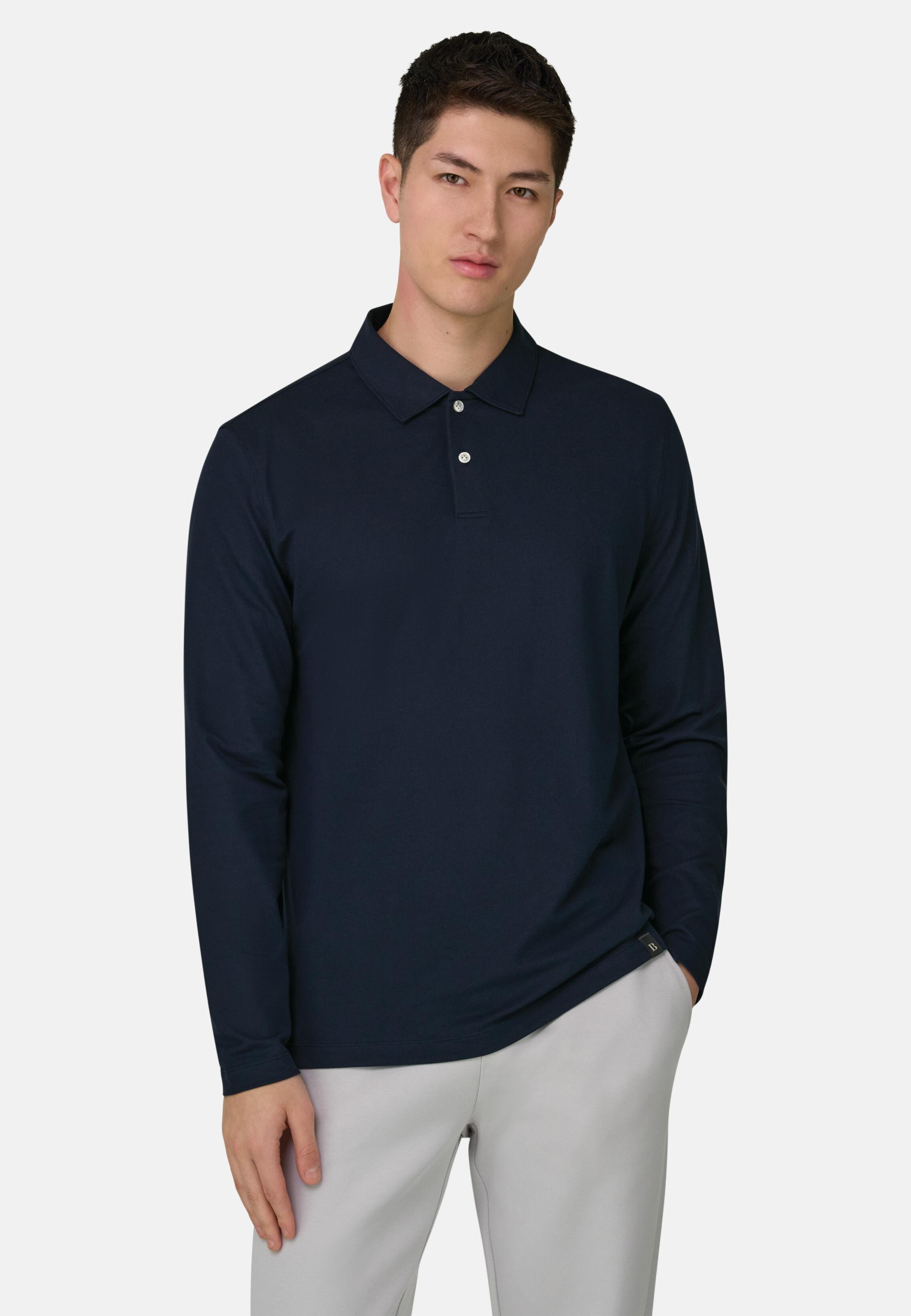 High-Performance Pique Polo Shirt With S. Cafe Yarn Blue, Navy blue, large image number 0