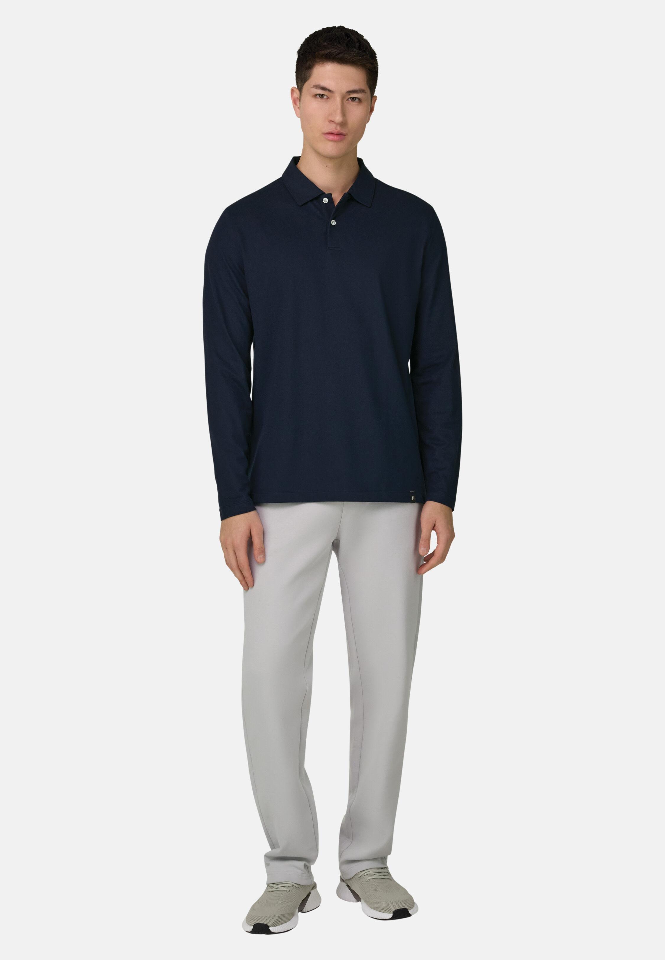 High-Performance Piqu&eacute; Polo Shirt with S.Caf&egrave;&reg; Yarn, Navy Blue, Navy blue, large image number 1