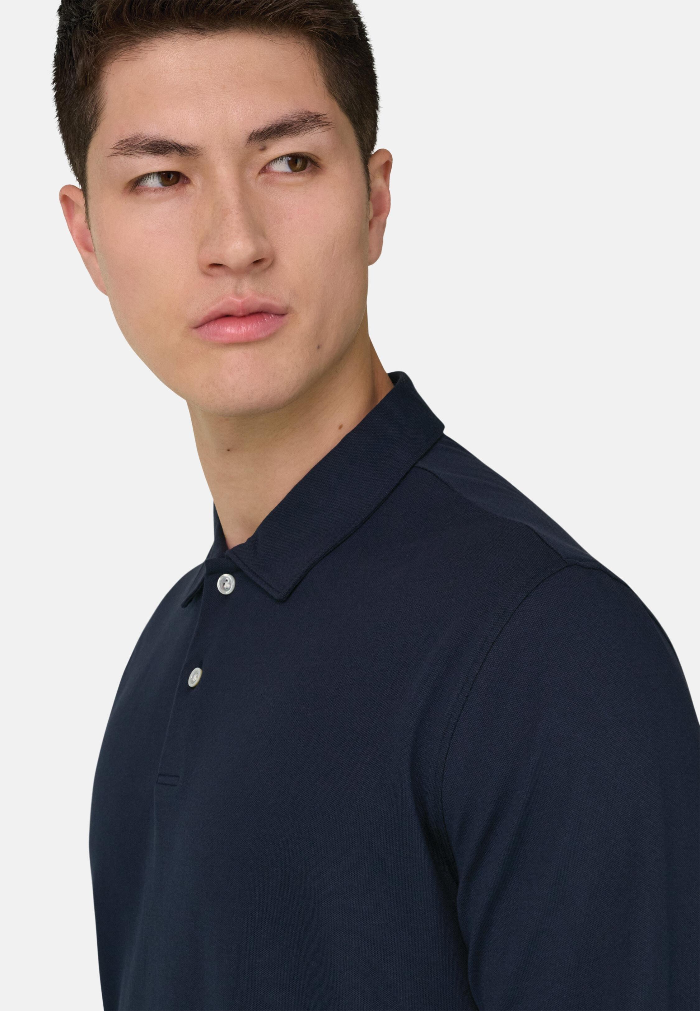 قميص بولو بيكيه عالي الأداء بخيط إس. كافيه أزرق, 3901_NAVY, medium