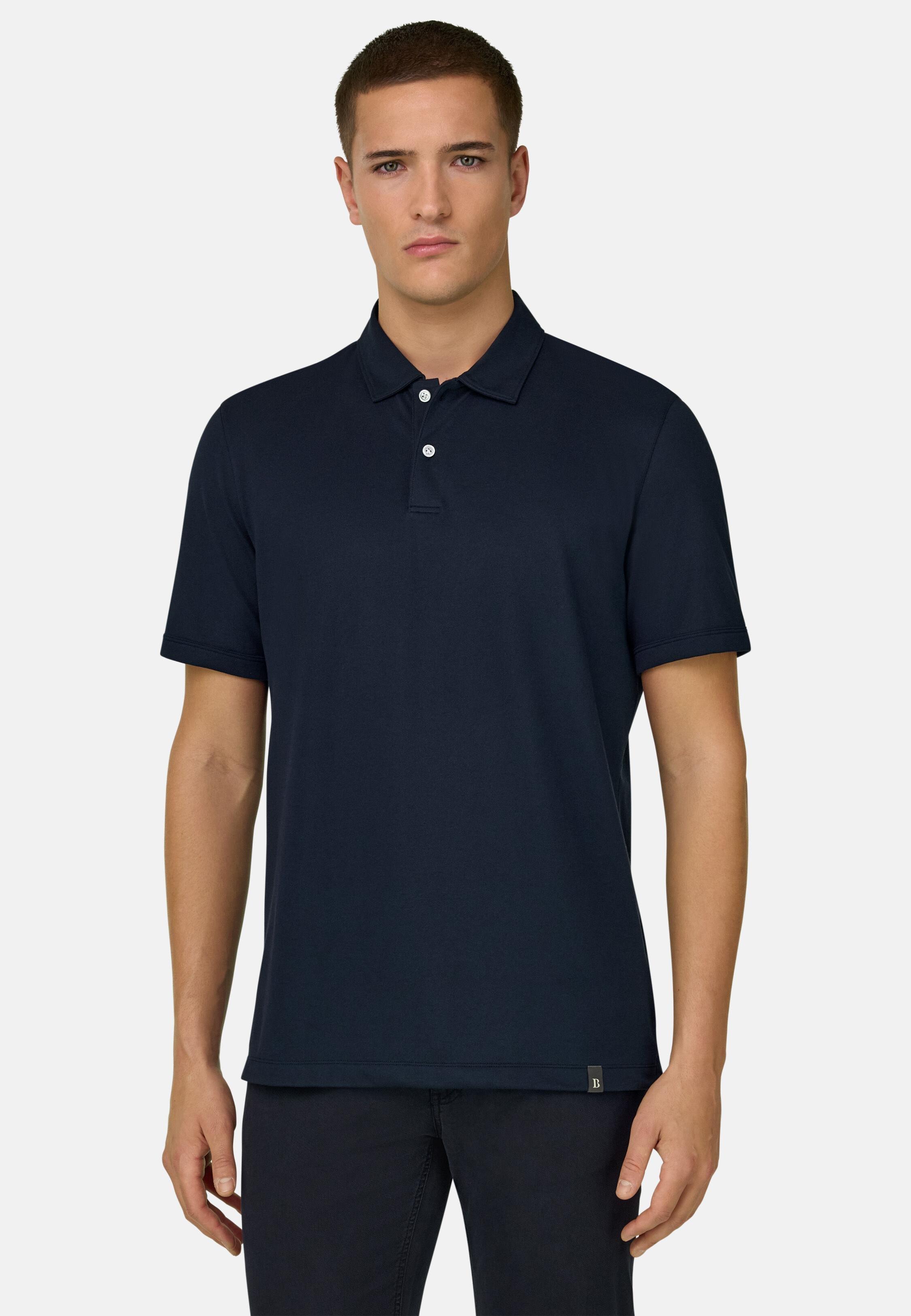 High-Performance Piqu&eacute; Polo Shirt with S.Caf&egrave;&reg; Yarn Navy blue, 3901_NAVY, medium