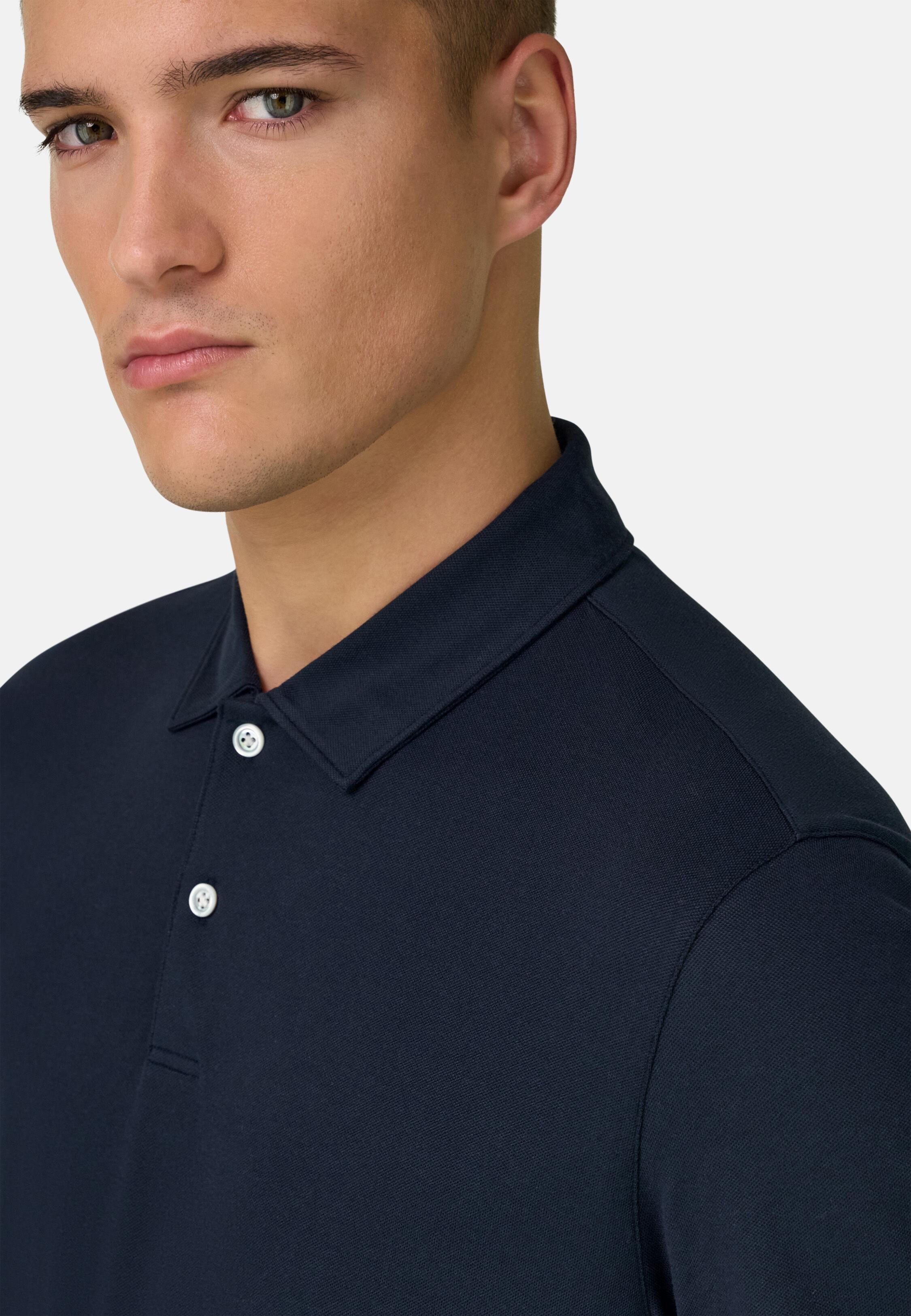 High-Performance Piqu&eacute; Polo Shirt with S.Caf&egrave;&reg; Yarn Navy blue, 3901_NAVY, medium