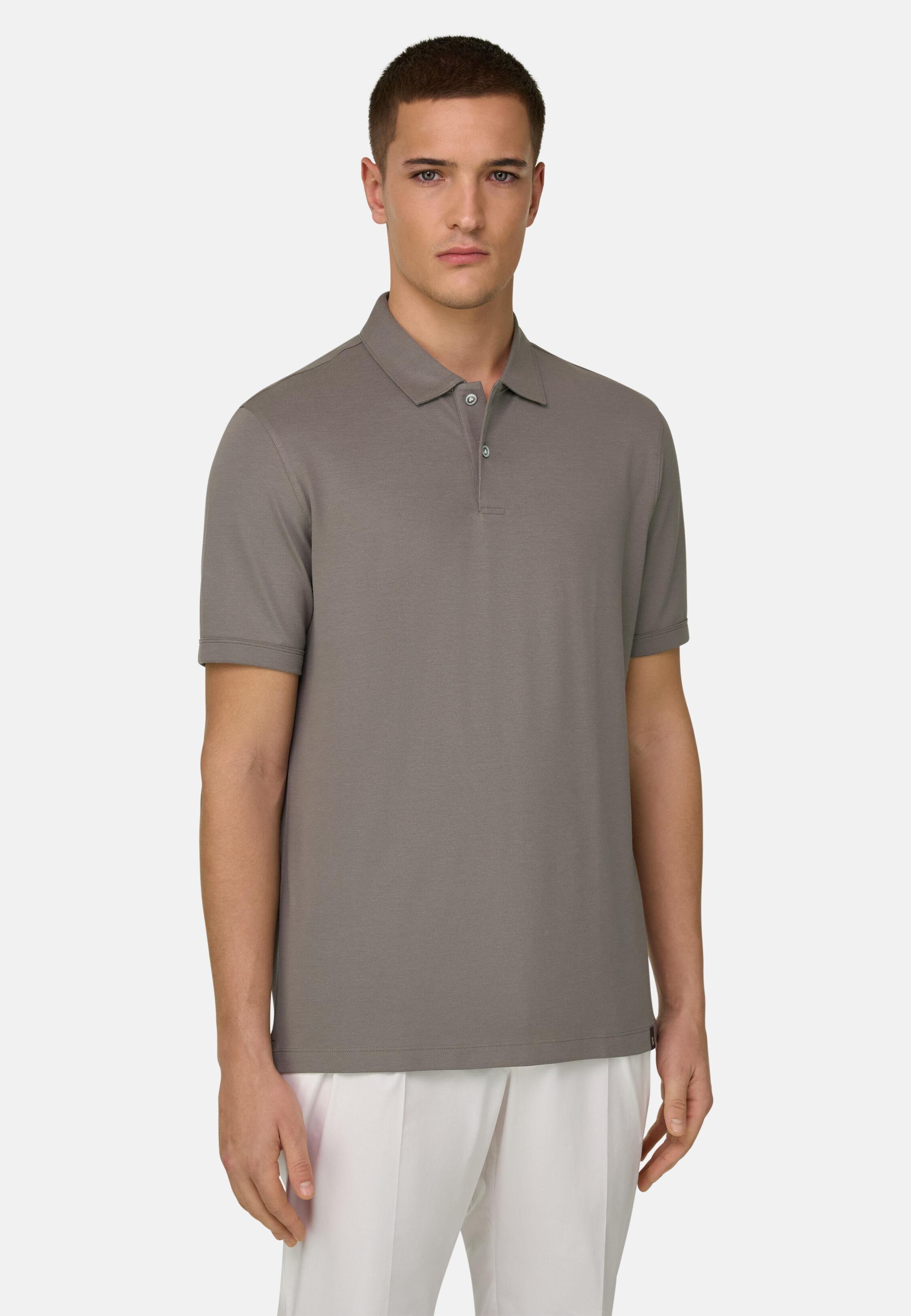 BROWN High-Performance Piqu&eacute; Polo Shirt with S-Caf&egrave;&reg; Yarn, Mud, large image number 0