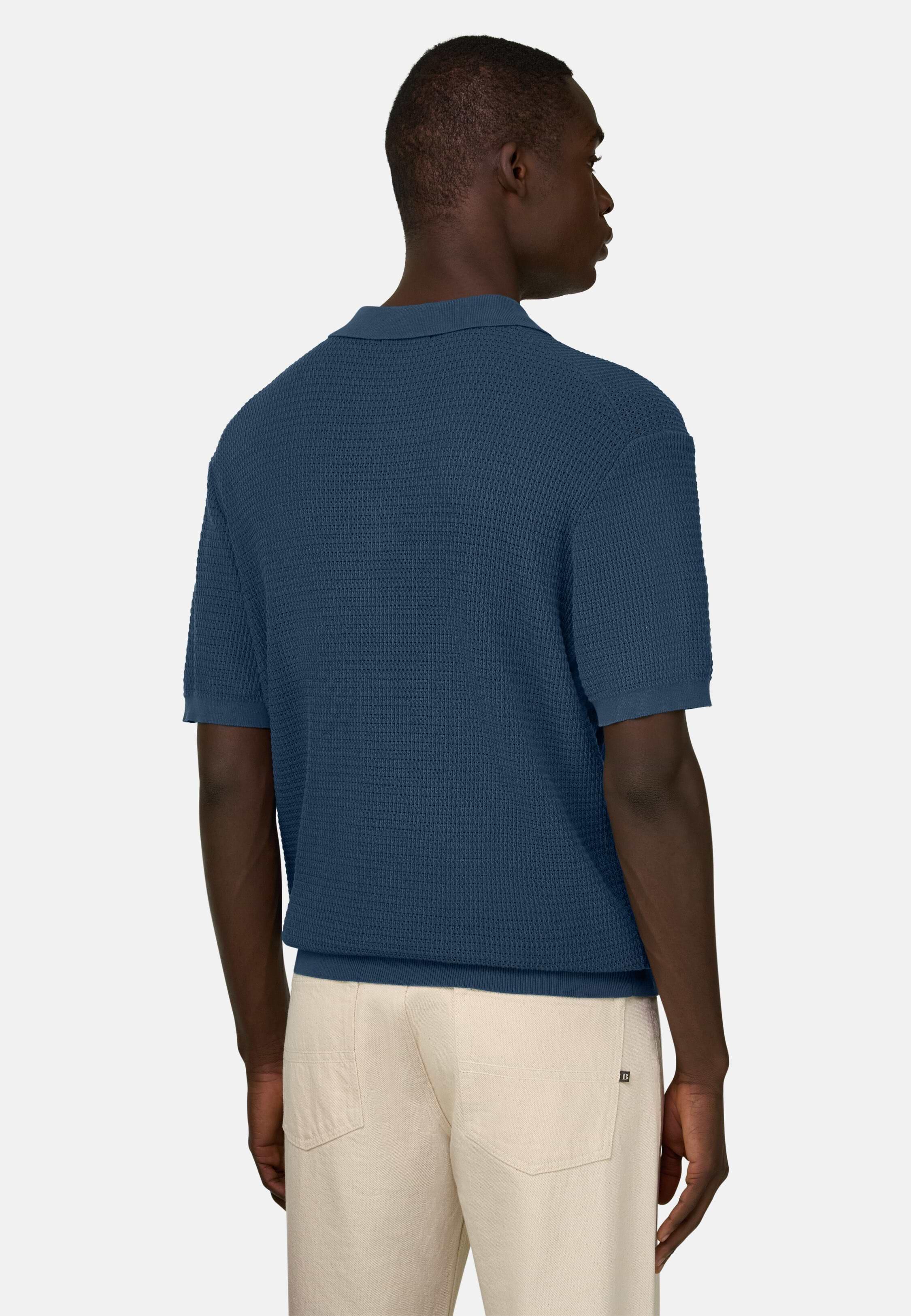 Knitted Polo Shirt in 100% Organic Cotton Blue, Blue, medium