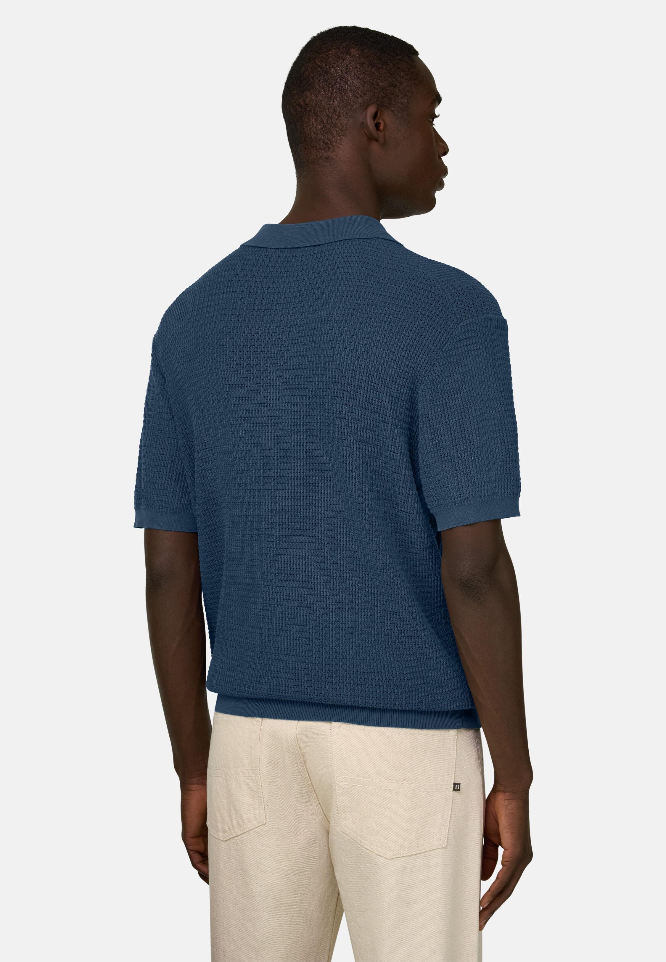 Knitted Polo Shirt in 100% Organic Cotton Blue, Blue, large image number 3