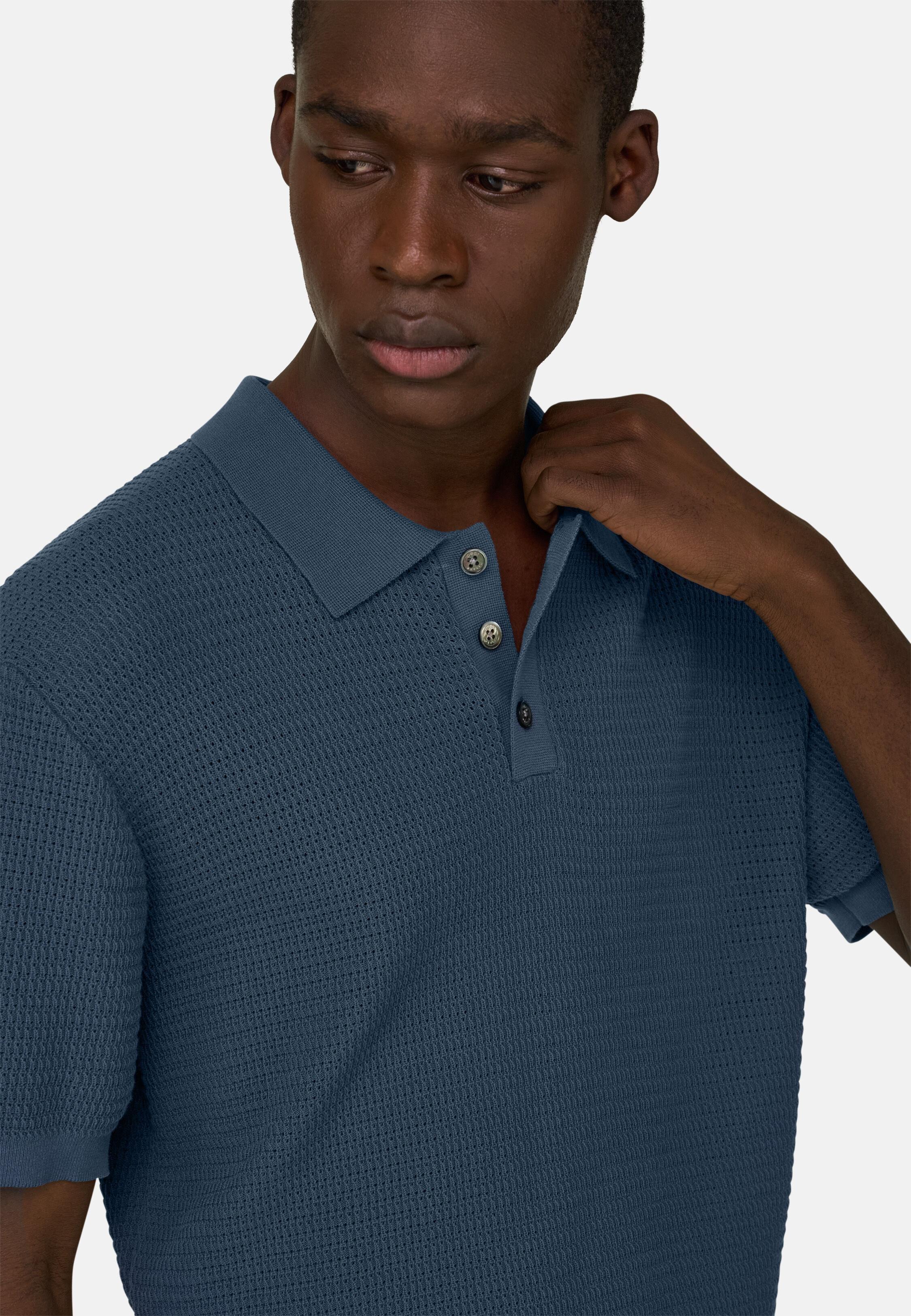 Knitted Polo Shirt in 100% Organic Cotton Blue, Blue, large image number 5