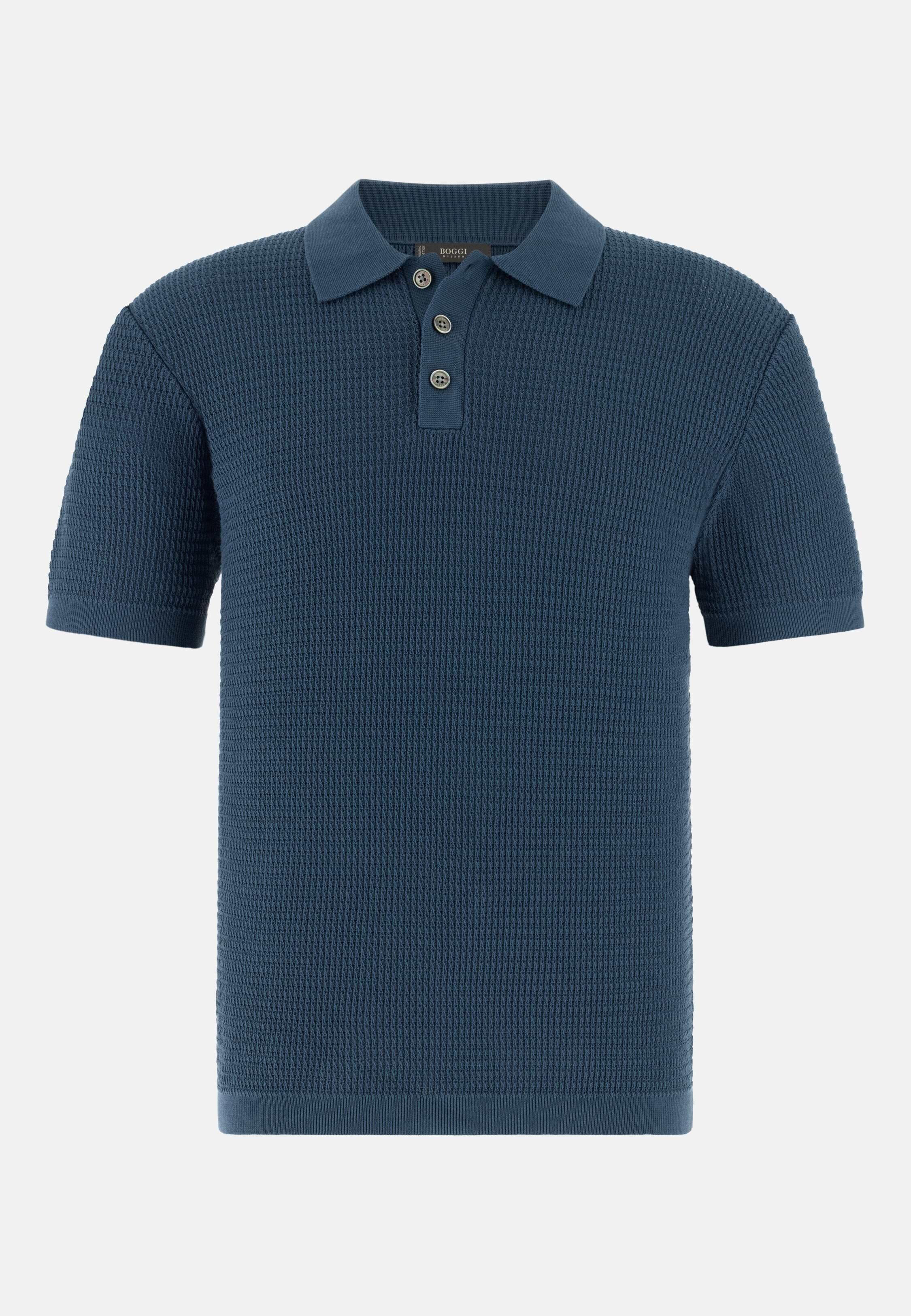 Knitted Polo Shirt in 100% Organic Cotton Blue, Blue, large image number 6