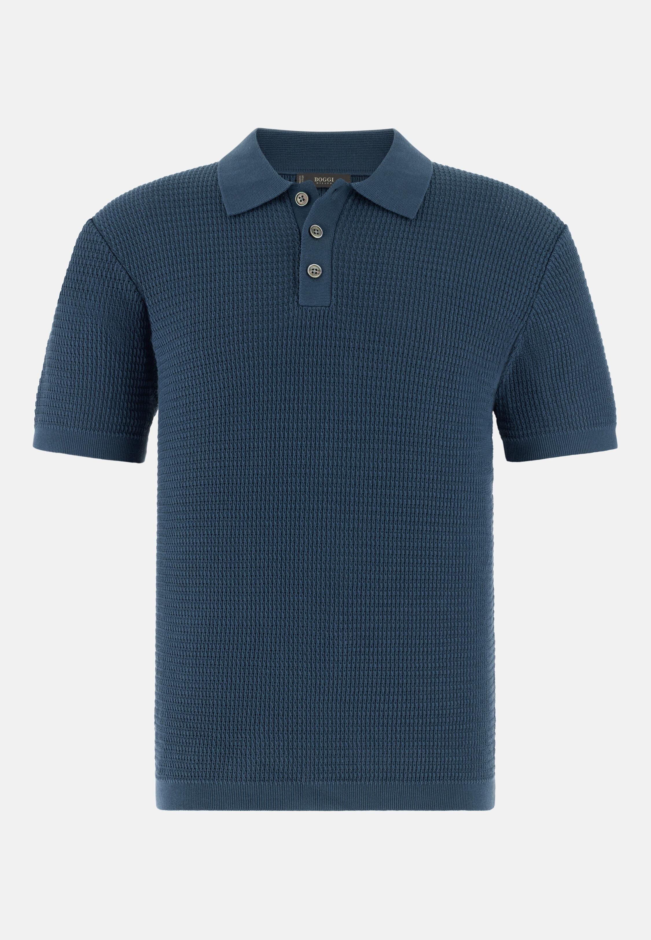 Knitted Polo Shirt in 100% Organic Cotton Blue, Blue, large image number 7