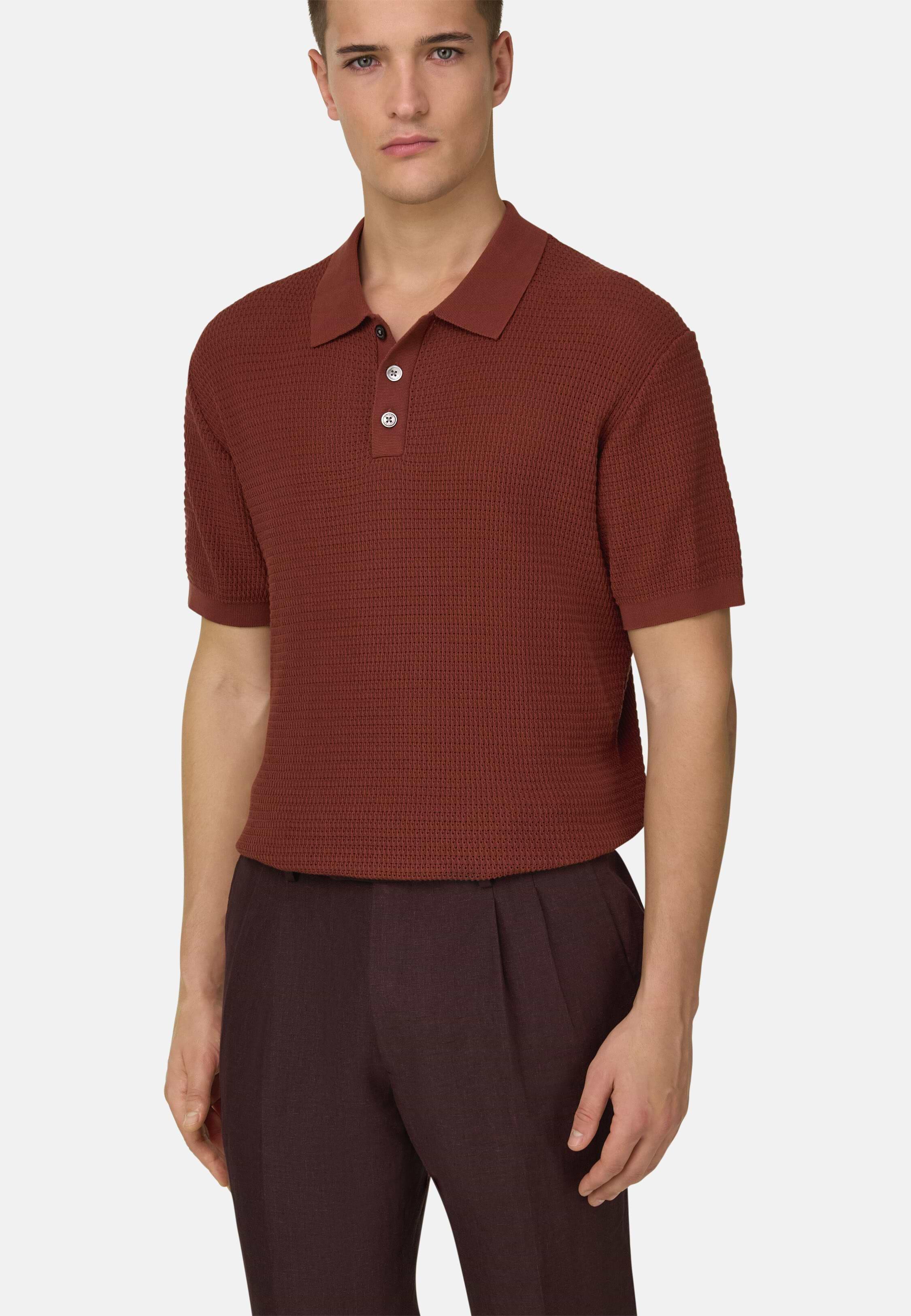 Knitted Polo Shirt in 100% Organic Cotton Rot, Rot, medium