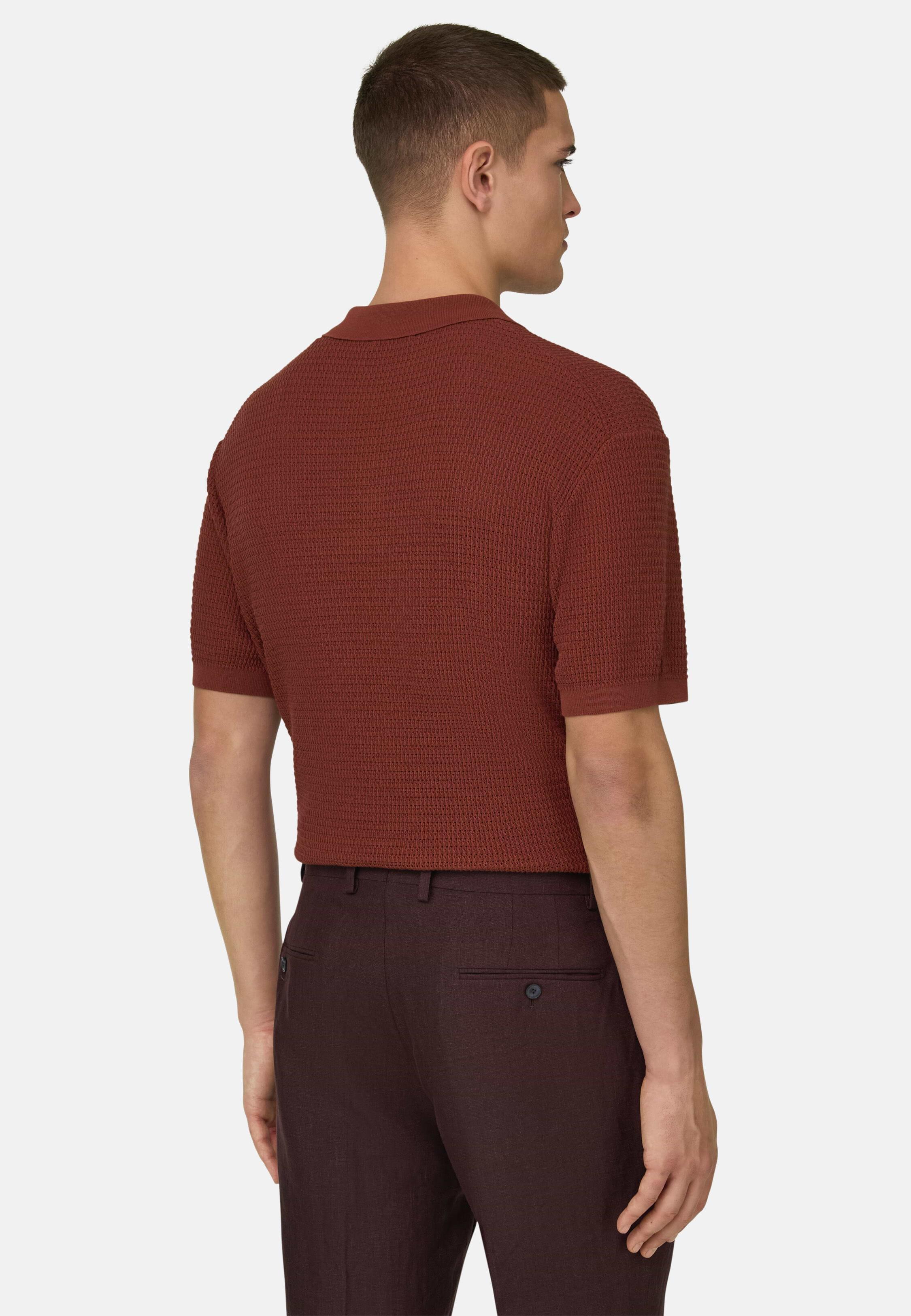 Knitted Polo Shirt in 100% Organic Cotton Rot, Rot, medium