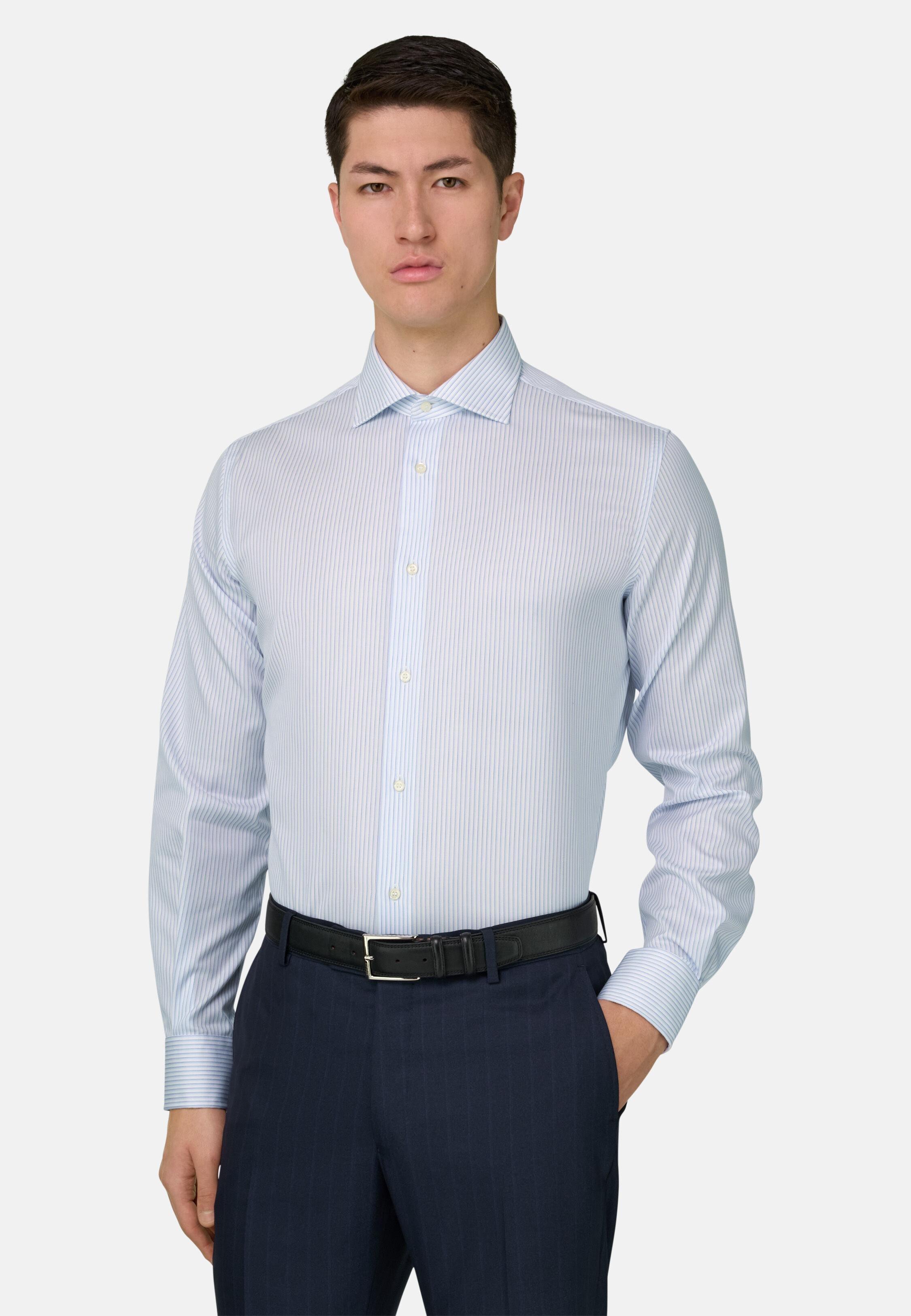 Blue Regular Fit Striped Cotton Shirt, 3901_LTBL, medium