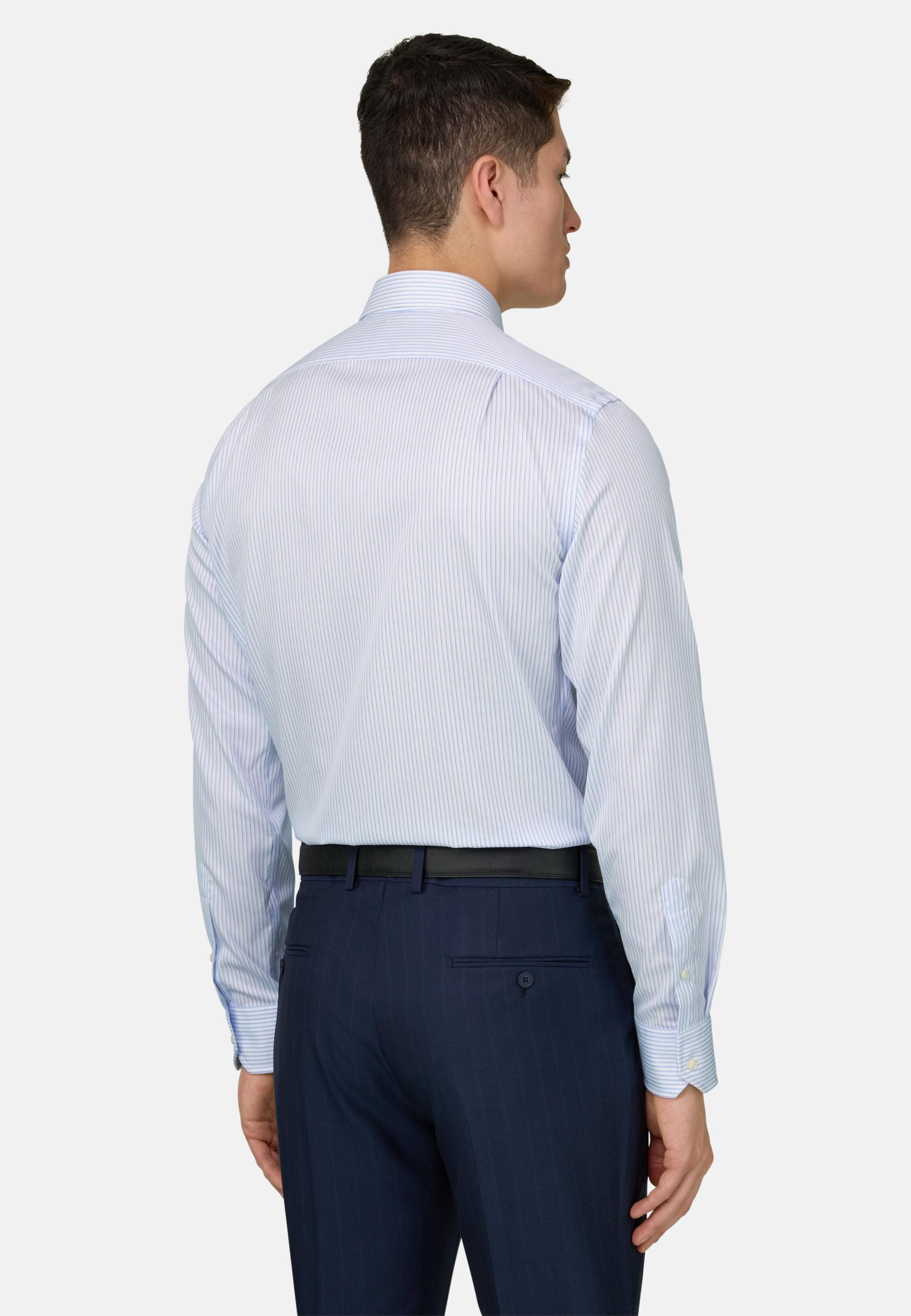 Blue Regular Fit Striped Cotton Shirt, 3901_LTBL, medium