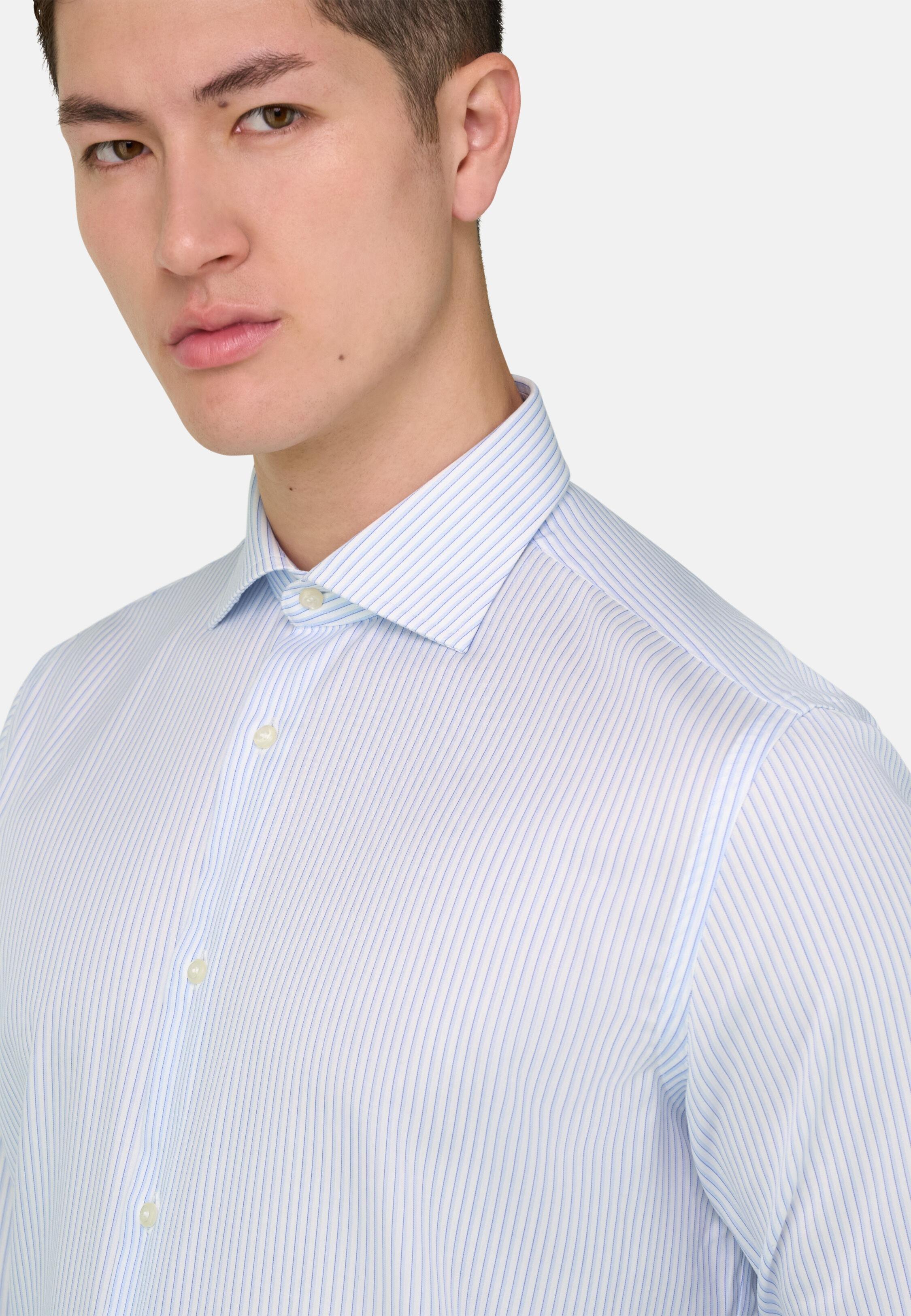 Blue Regular Fit Striped Cotton Shirt, 3901_LTBL, large image number 2
