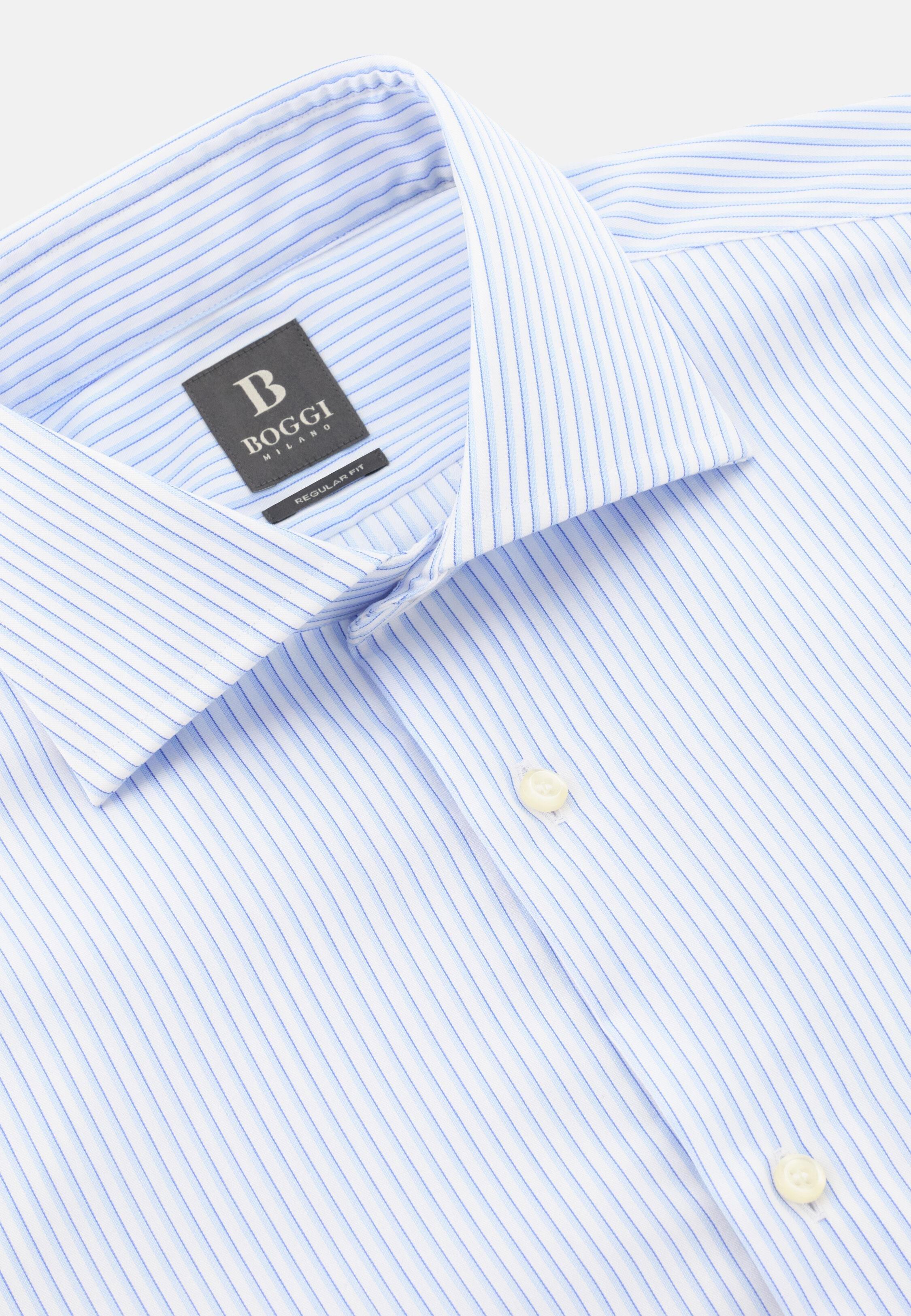 Blue Regular Fit Striped Cotton Shirt, 3901_LTBL, large image number 3