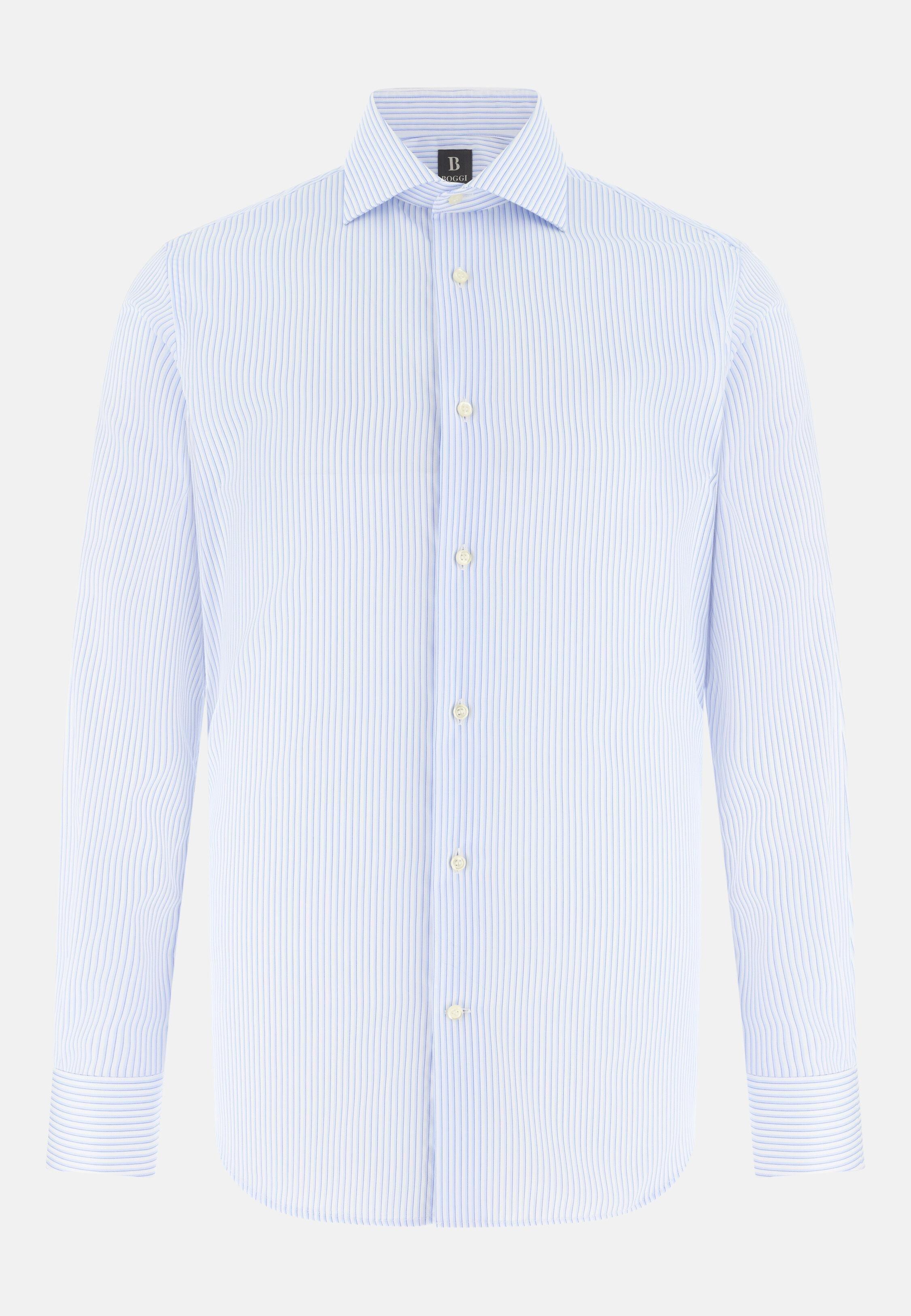 Blue Regular Fit Striped Cotton Shirt, 3901_LTBL, large image number 4