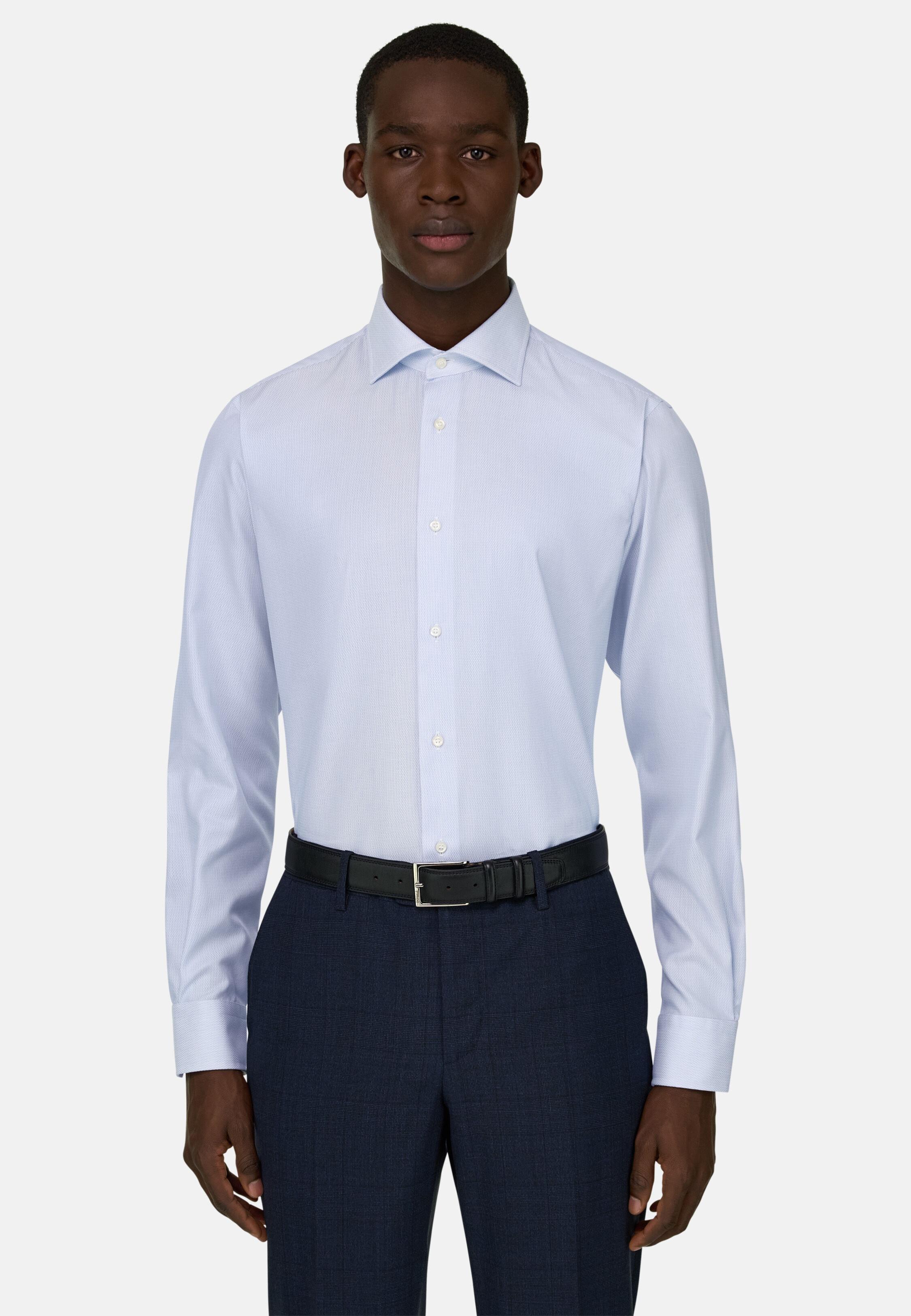 Blue Slim Fit Cotton Shirt, 3901_LTBL, medium