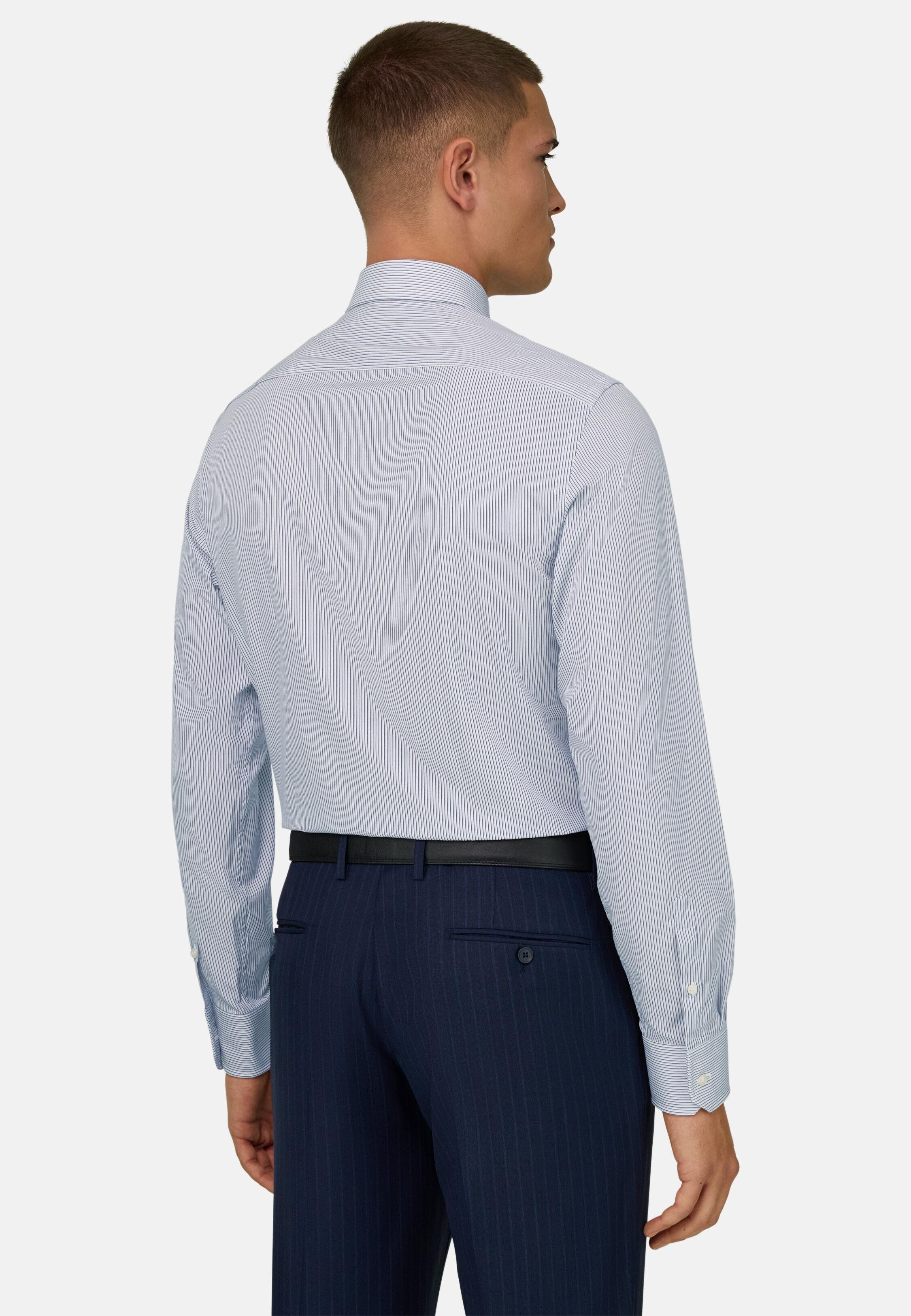 Blue Slim Fit Striped Cotton Shirt, 3901_DKBL, medium