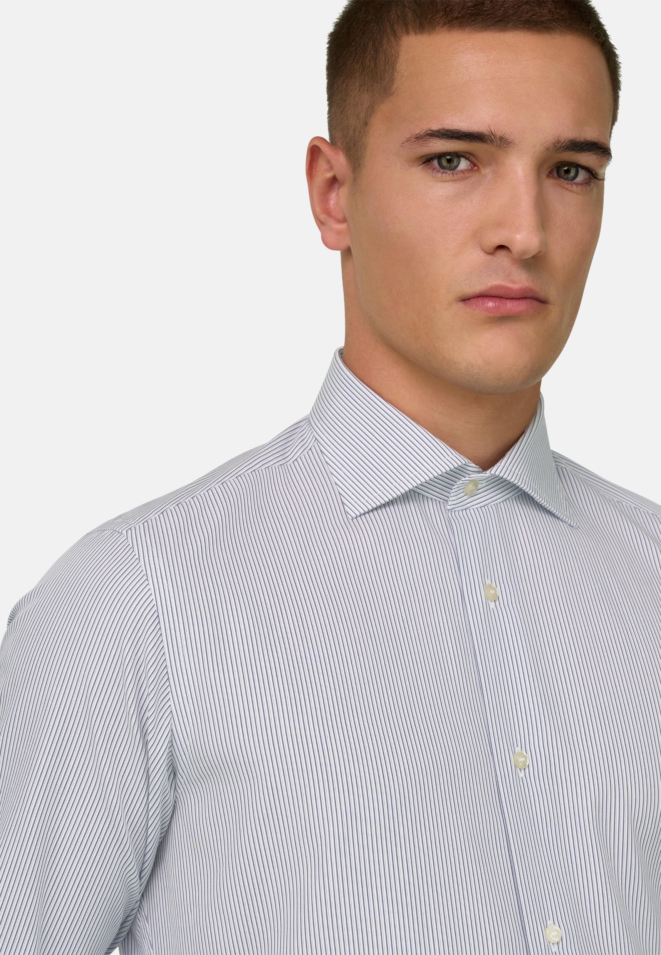 Blue Slim Fit Striped Cotton Shirt, 3901_DKBL, medium