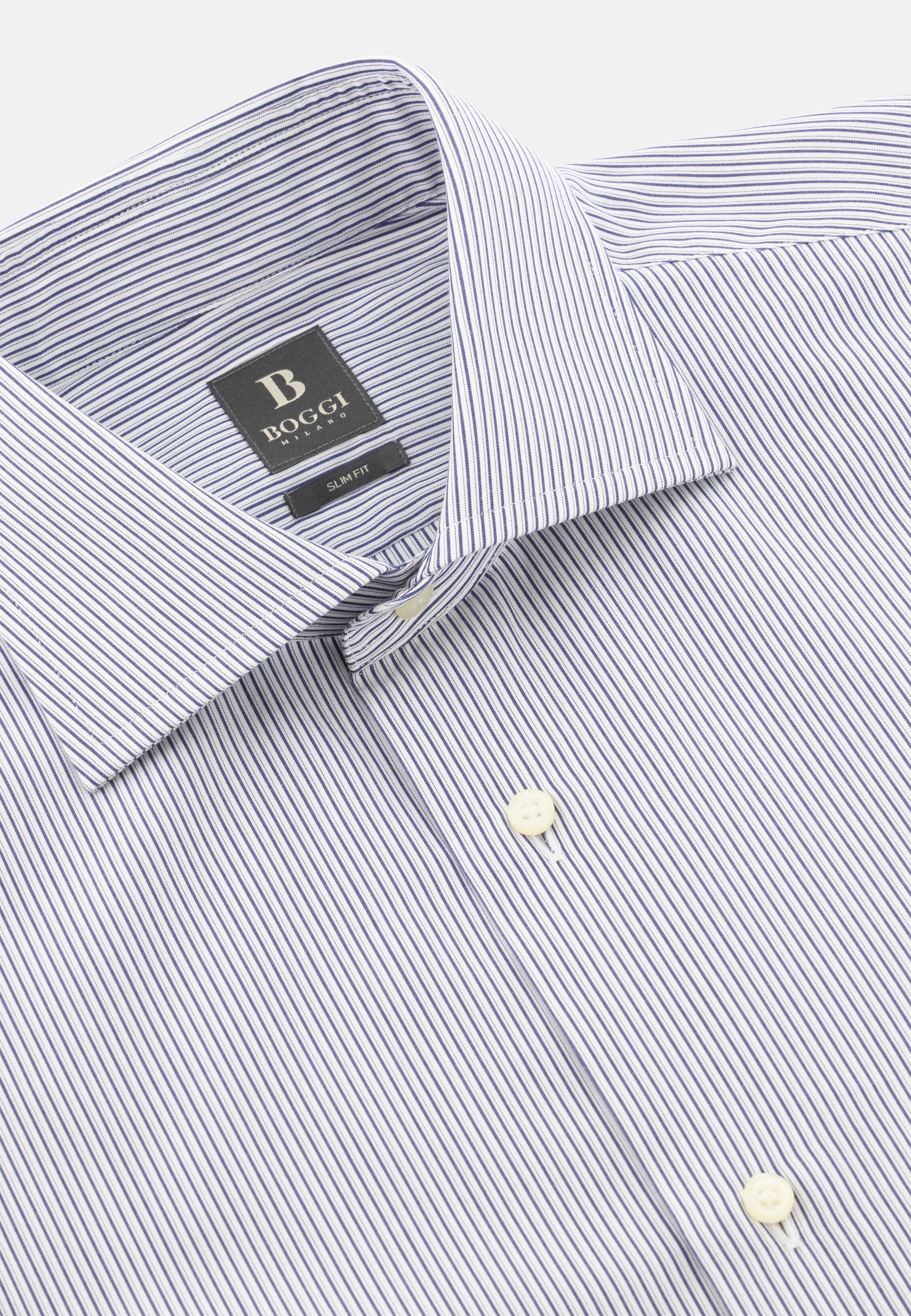 Slim Fit Striped Cotton Shirt Dark Blue, Dark Blue, large image number 3