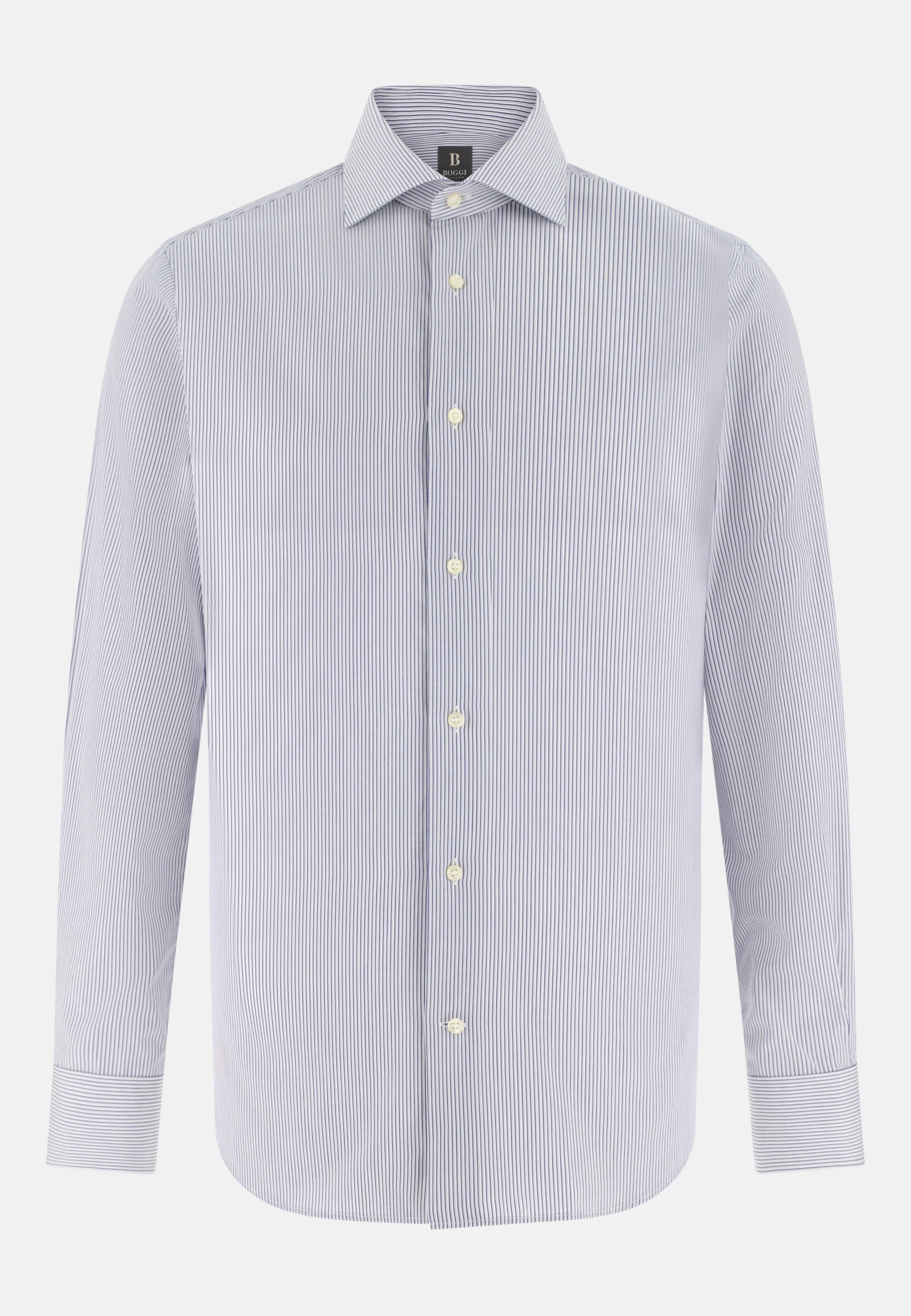 Slim Fit Striped Cotton Shirt Dark Blue, Dark Blue, large image number 4