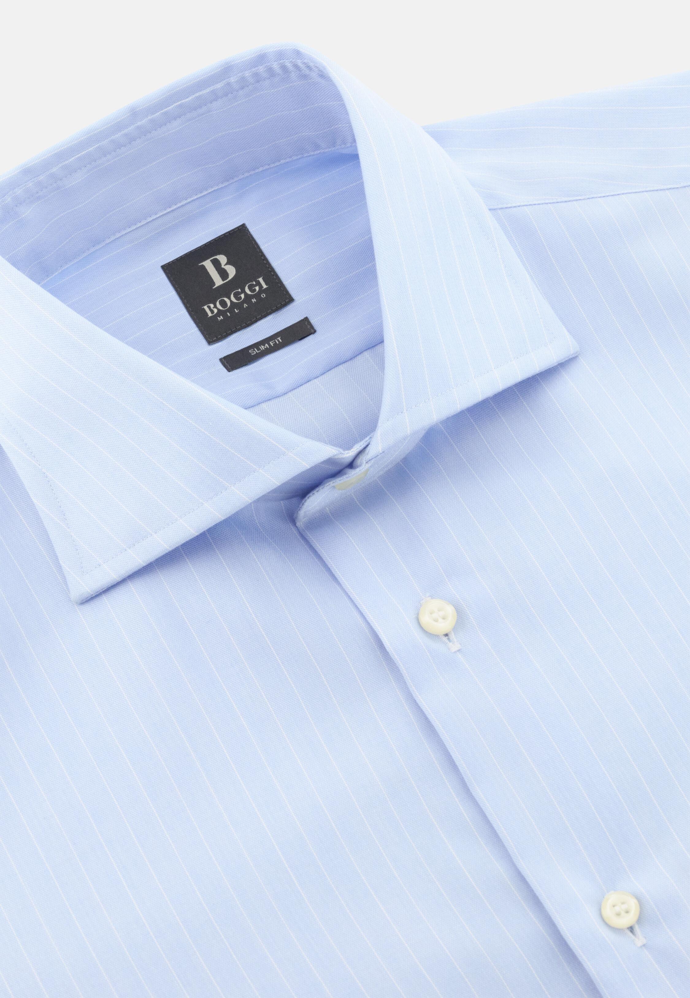 Slim Fit Striped Cotton Shirt Light Blue, Light Blue, large image number 3