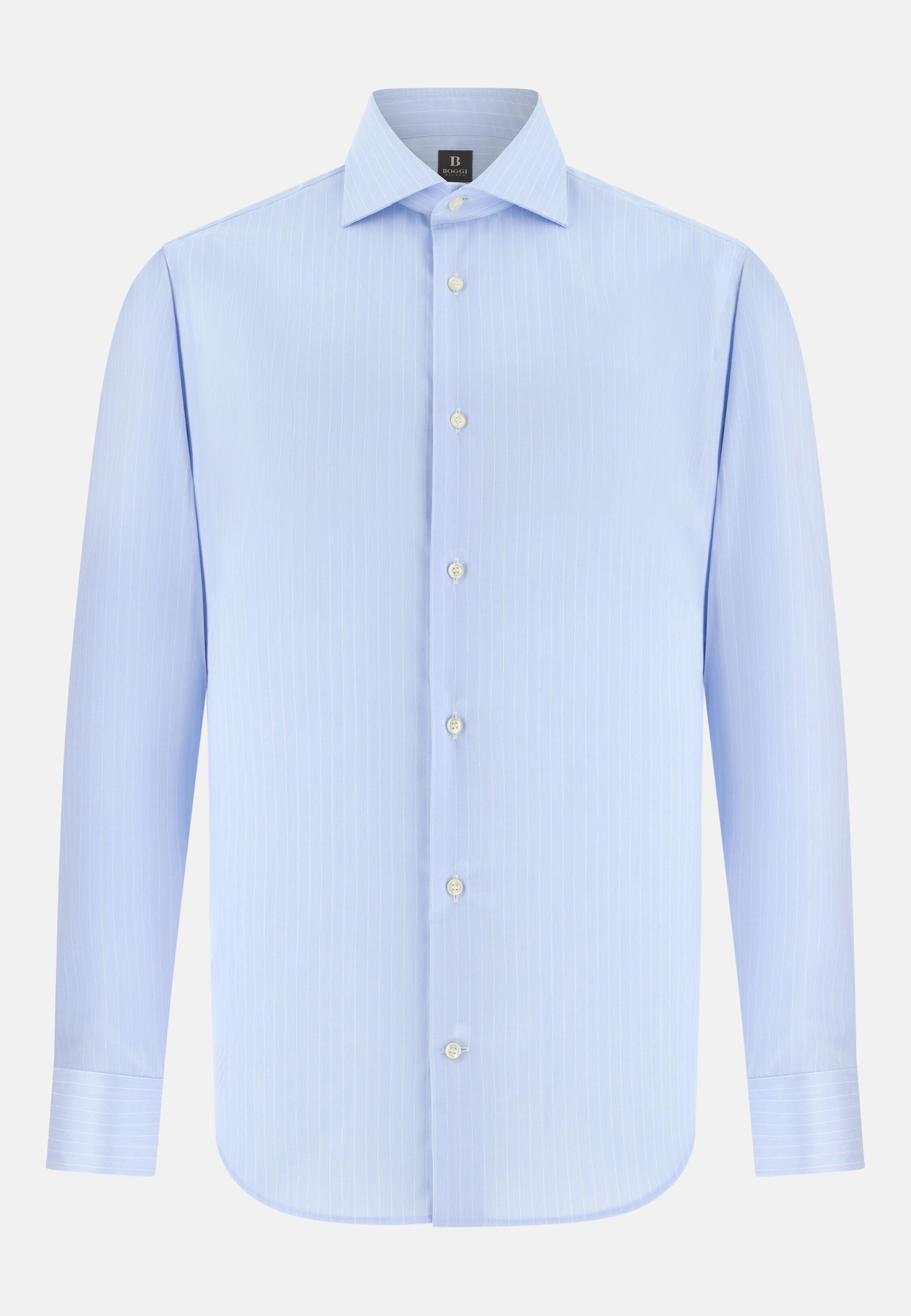 قميص قطن مخطط بقصة سليم أزرق, Light Blue, large image number 4