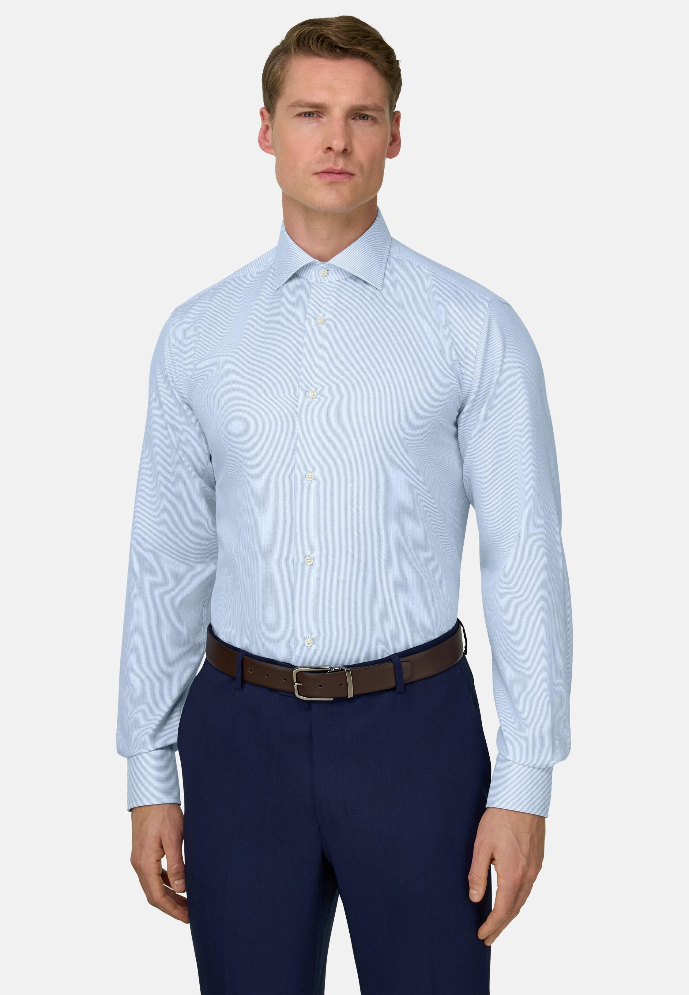 Slim Fit Striped Cotton Shirt Light Blue, Light Blue, large image number 0