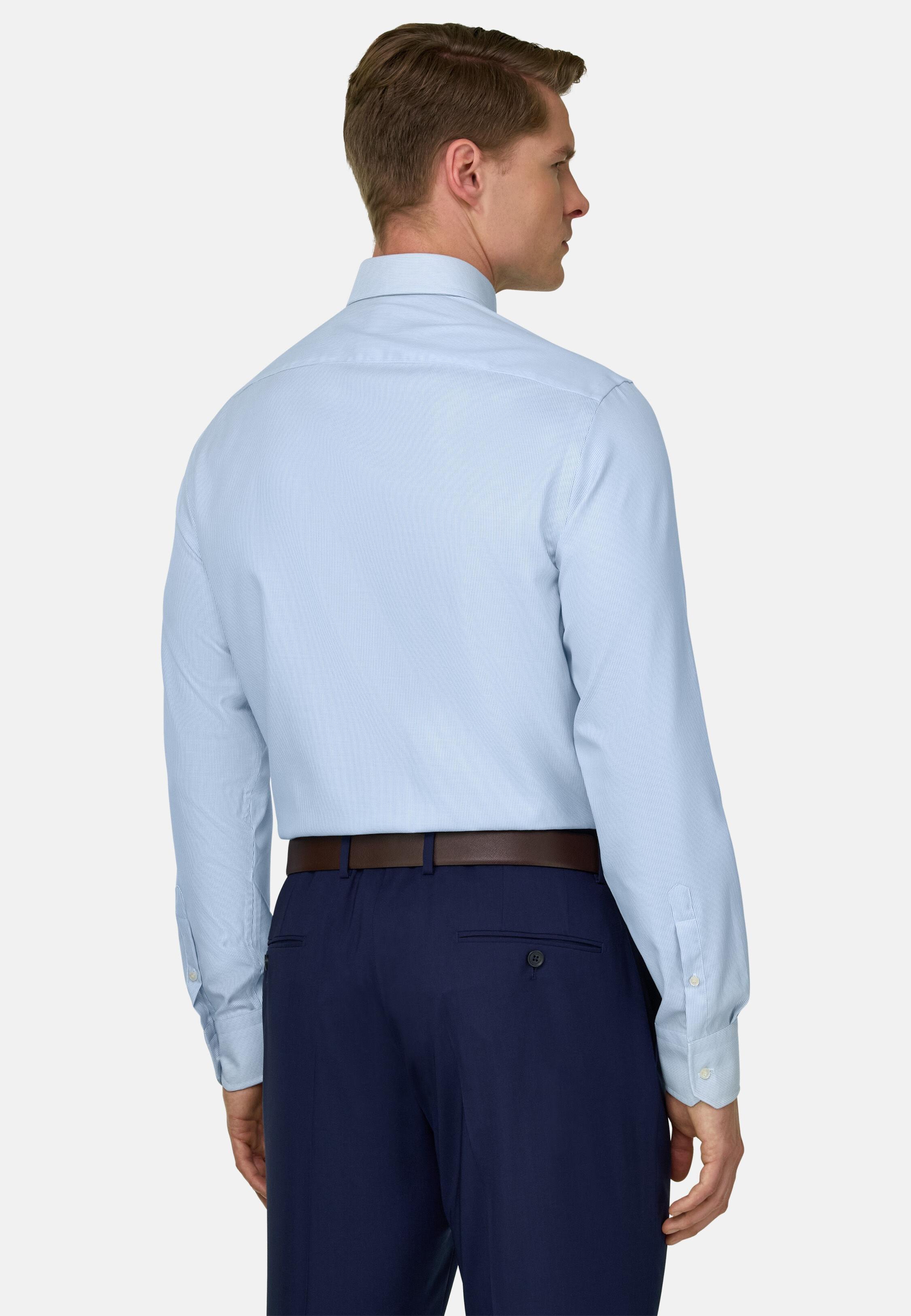 Blue Slim Fit Striped Cotton Shirt, 3901_LTBL, medium