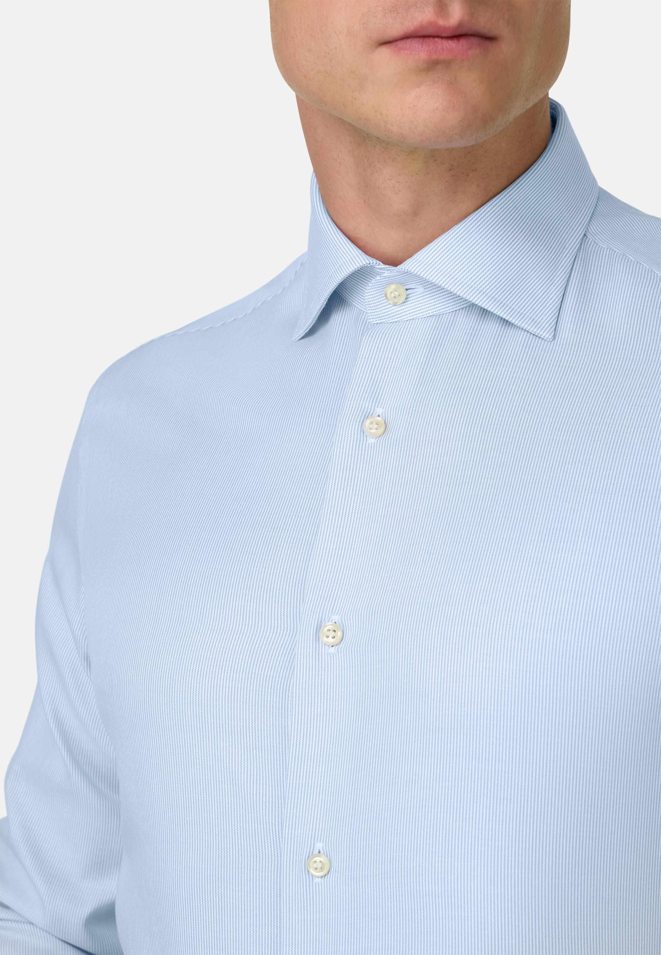 Blue Slim Fit Striped Cotton Shirt, 3901_LTBL, medium