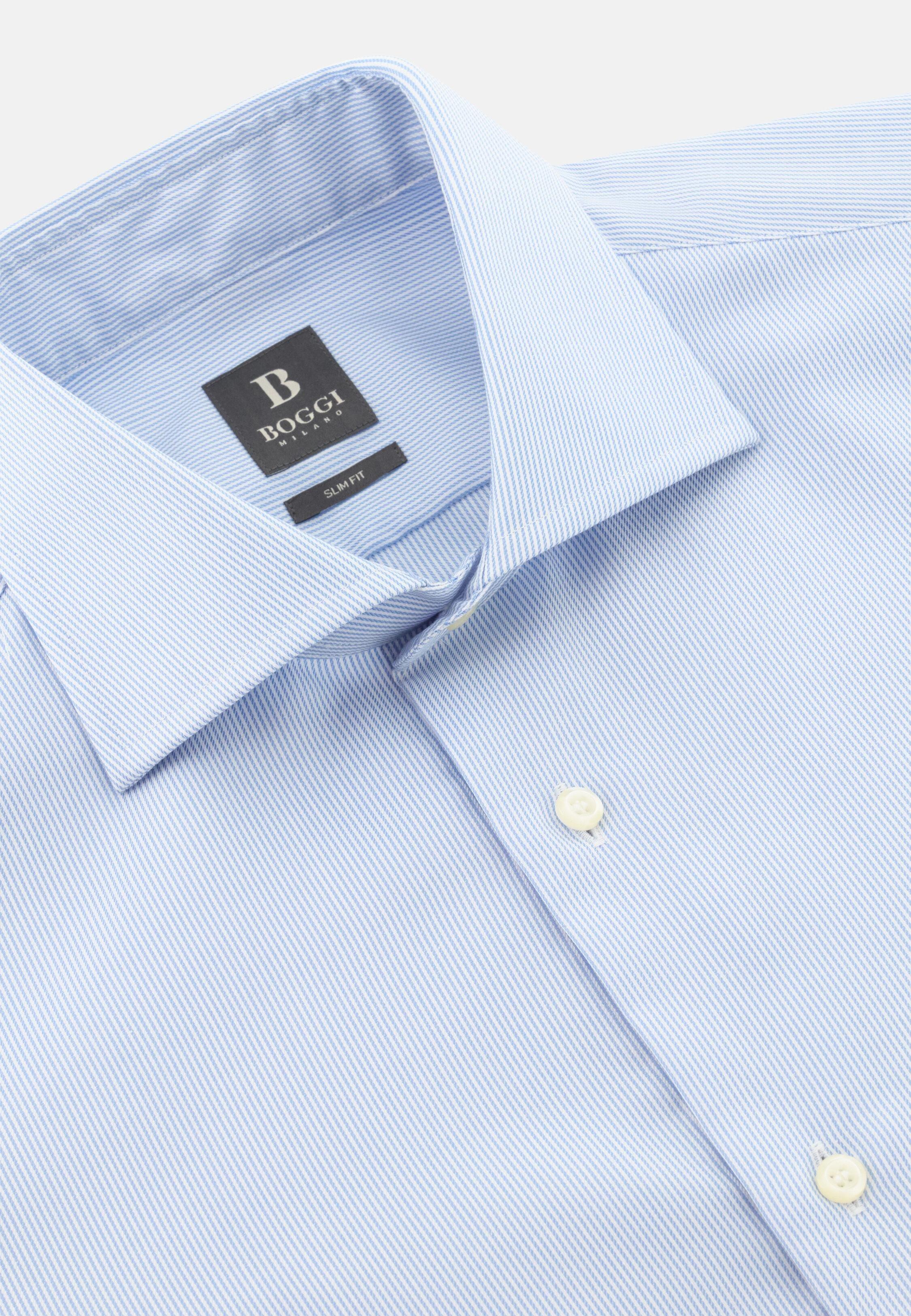 Blue Slim Fit Striped Cotton Shirt, 3901_LTBL, large image number 3