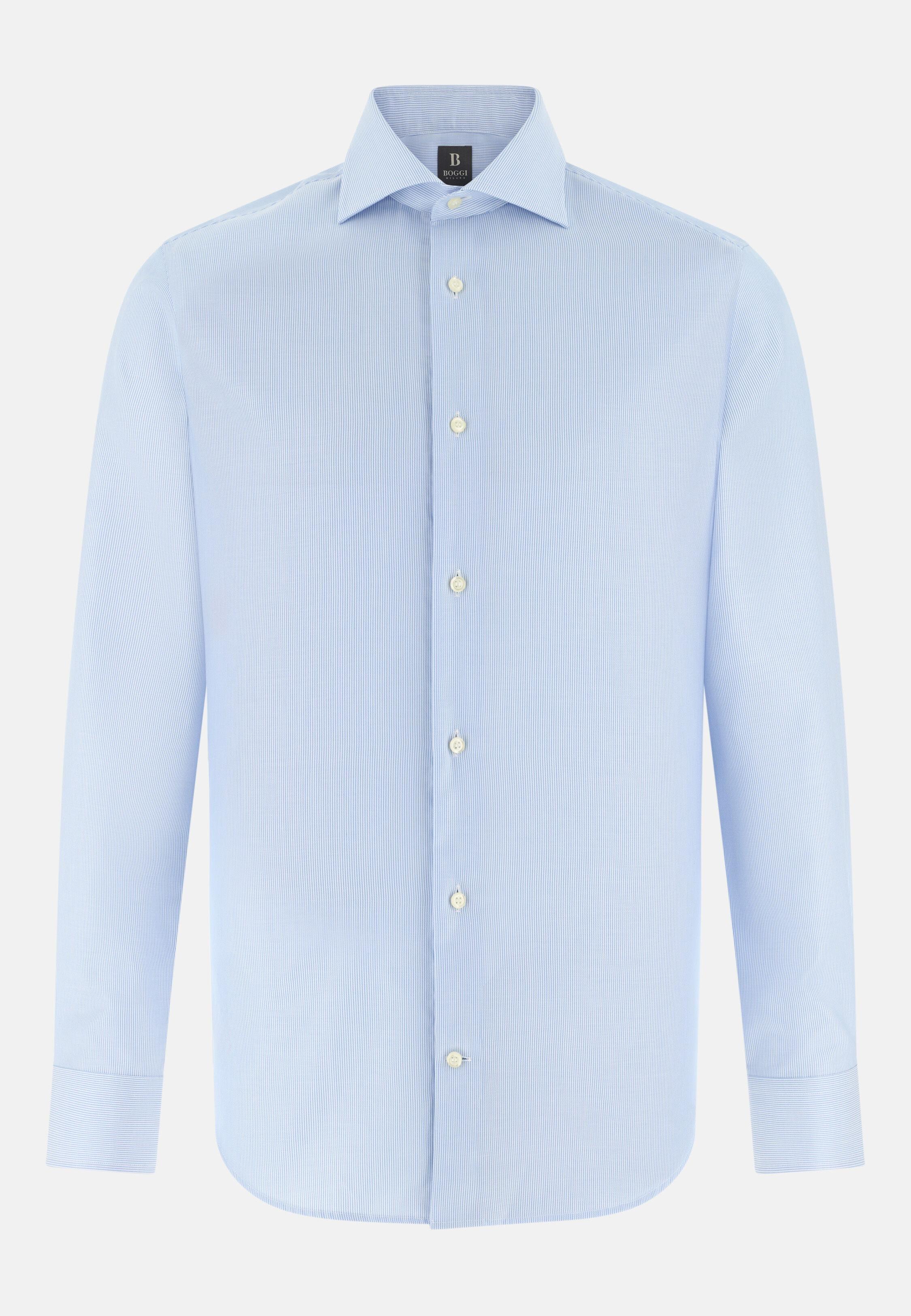 Blue Slim Fit Striped Cotton Shirt, 3901_LTBL, large image number 4