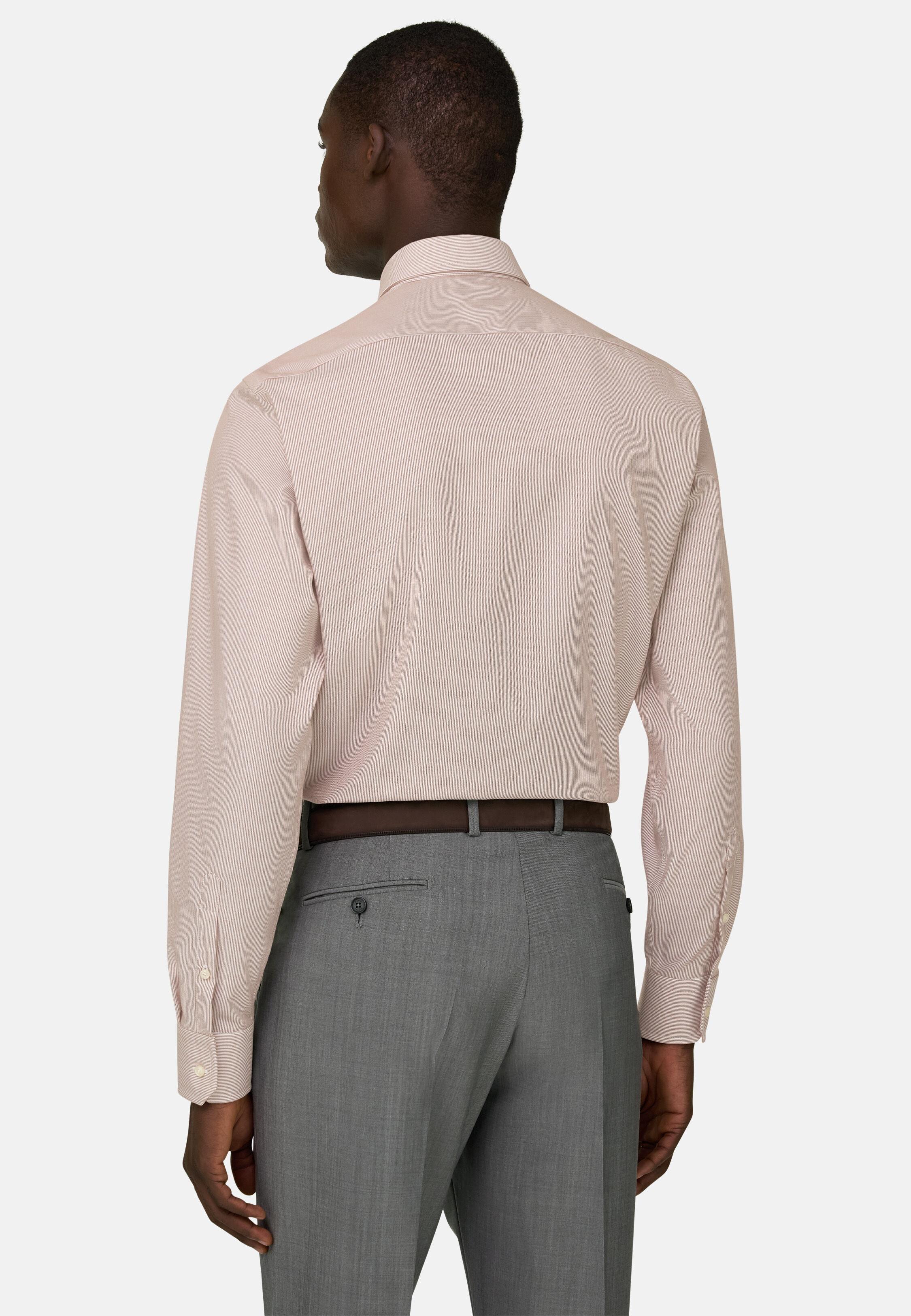 Brown Slim Fit Striped Cotton Shirt, 3901_HAZE, medium