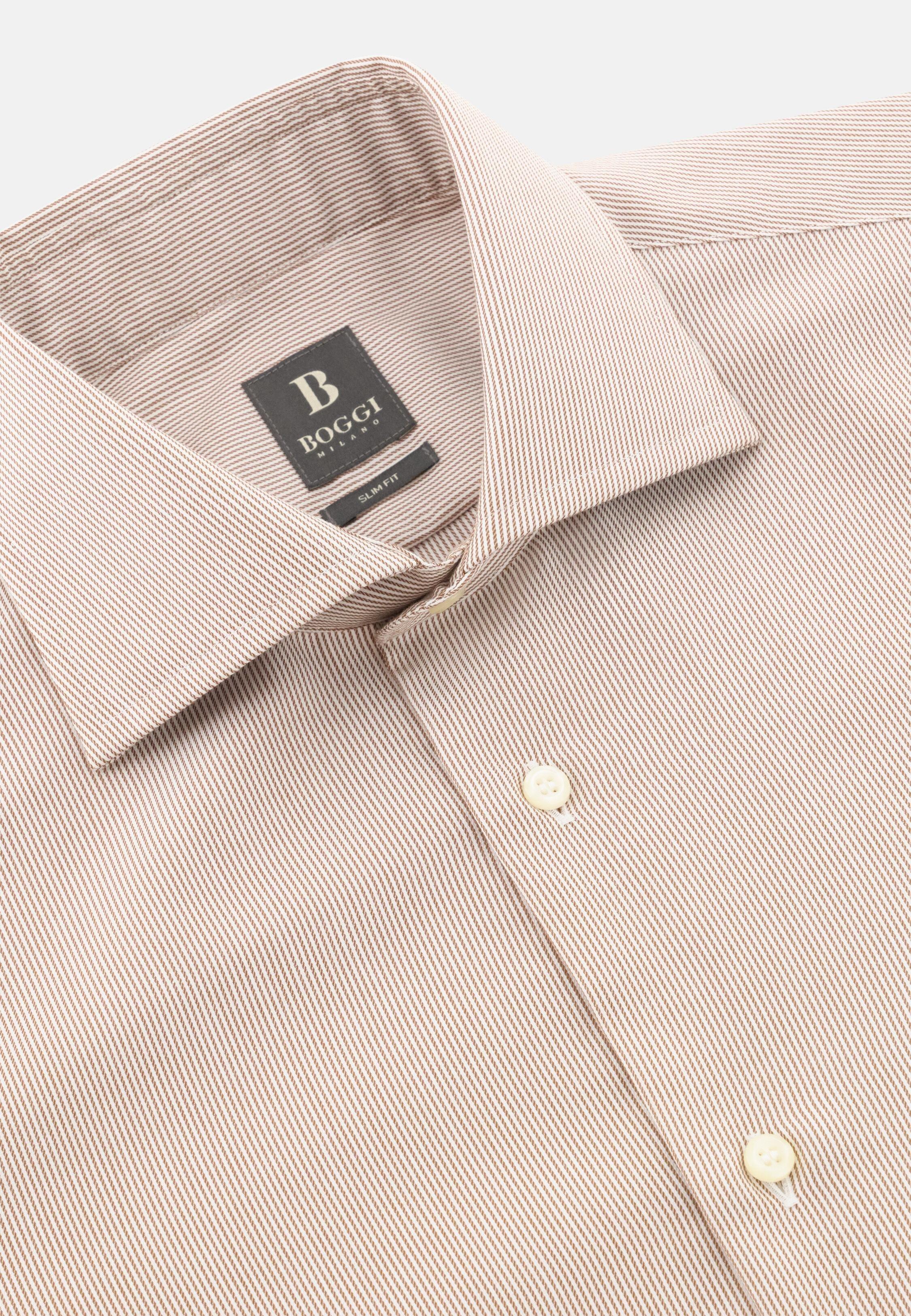 Slim Fit Striped Cotton Shirt Hazelnut, Hazelnut, large image number 3