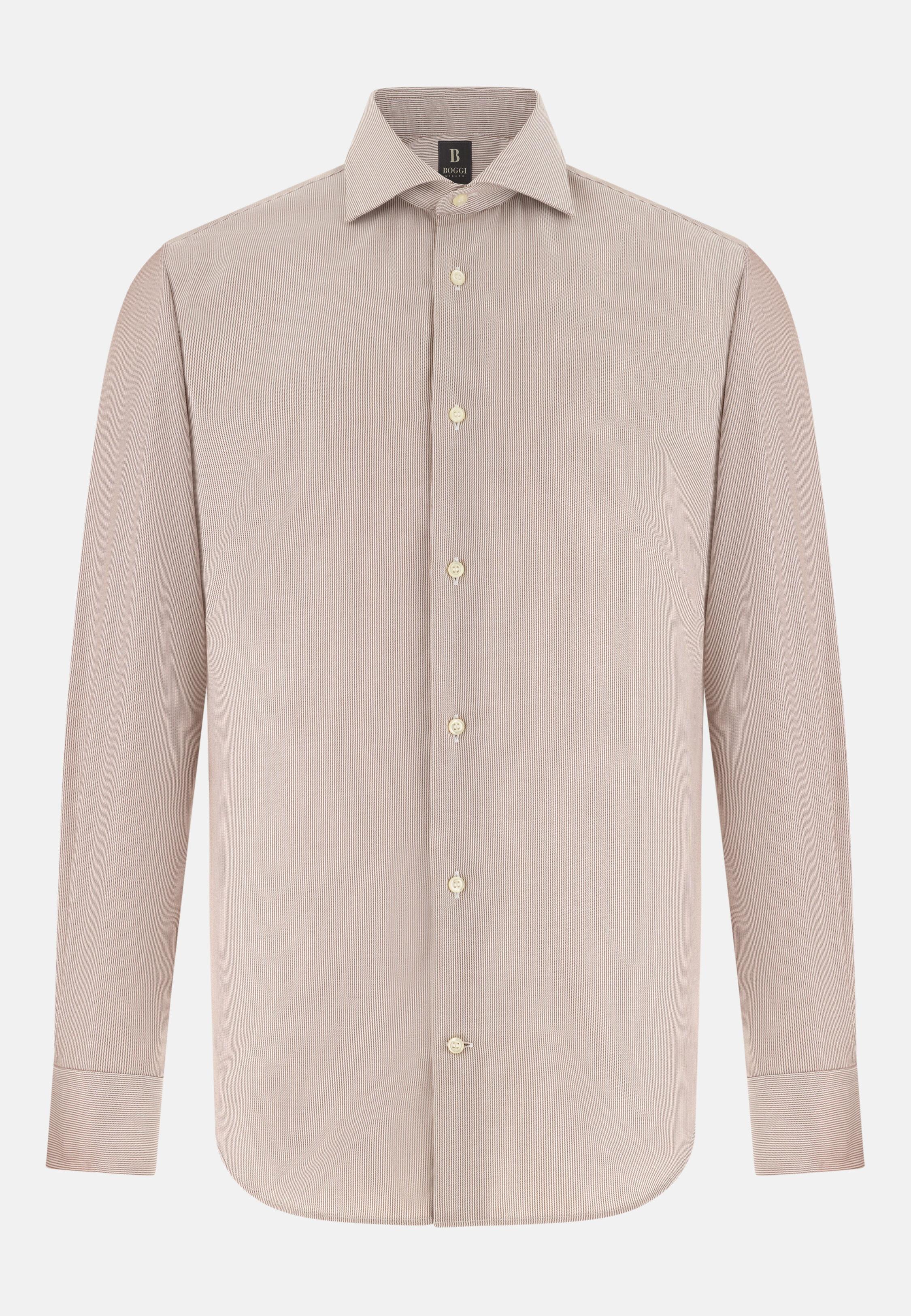 Brown Slim Fit Striped Cotton Shirt, 3901_HAZE, large image number 4