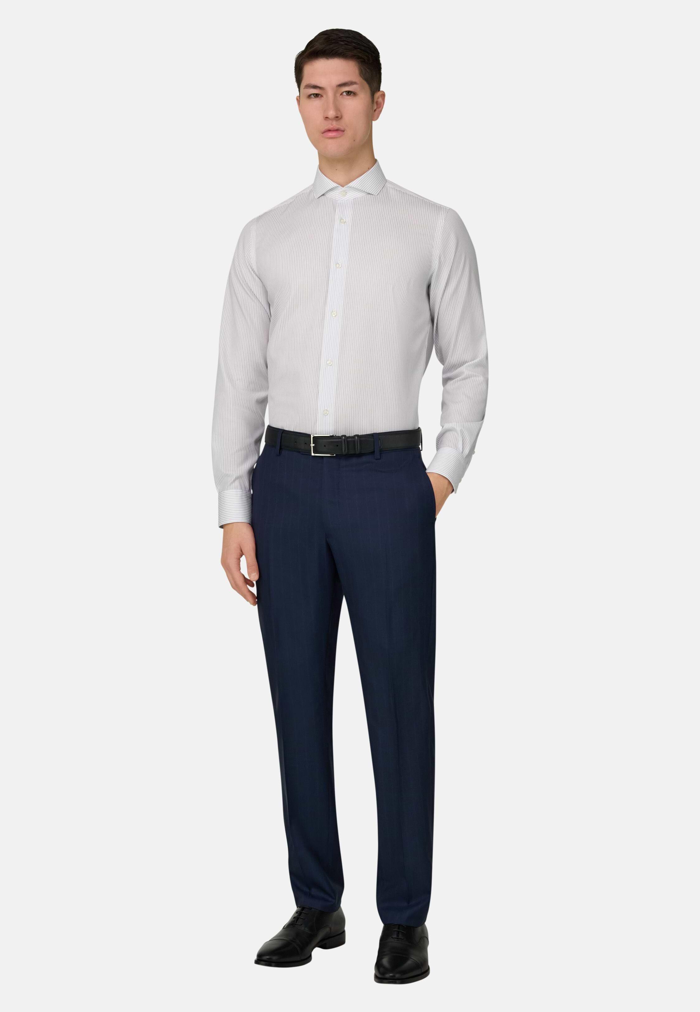 Slim Fit Striped Cotton Shirt Blue, 3901_BLUE, medium